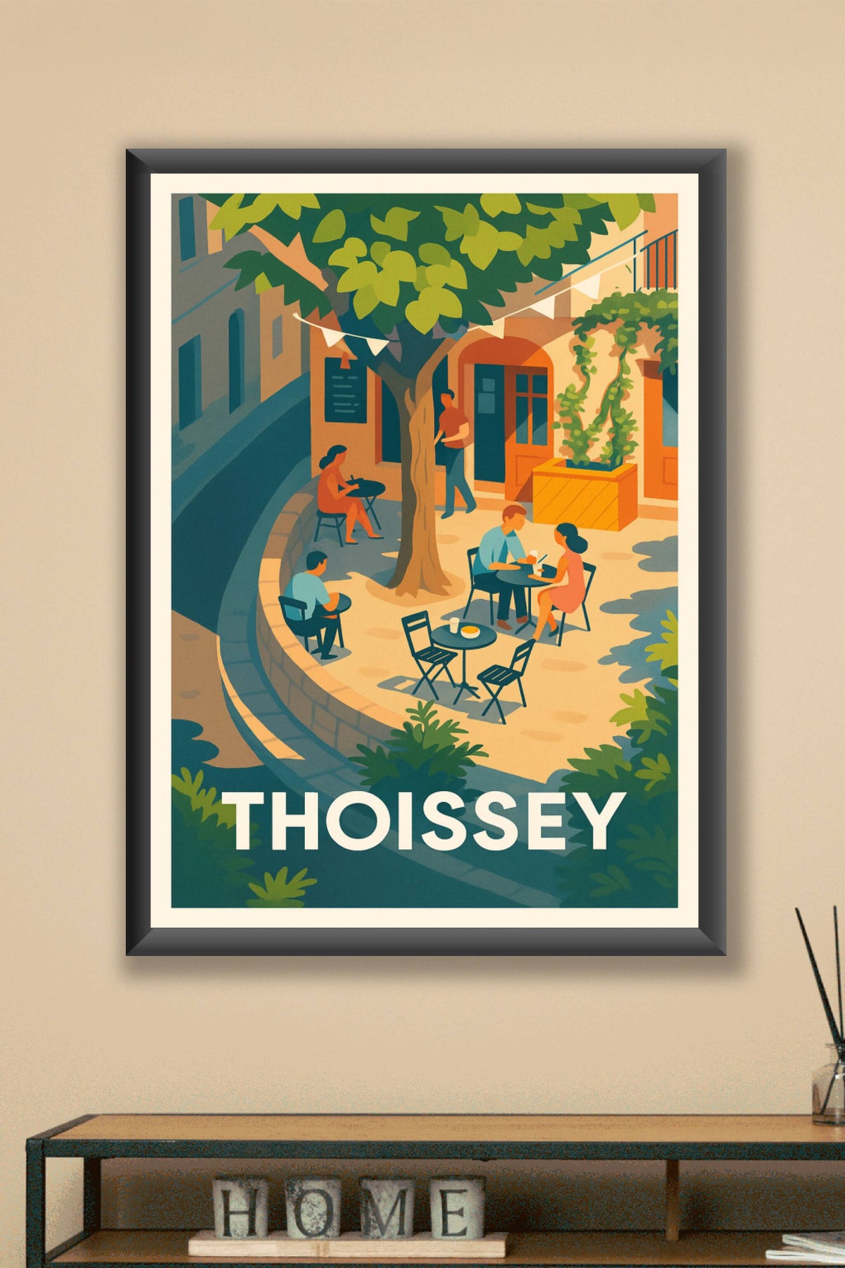 Affiche Thoissey — L'élégance tranquille des terrasses ombragées · poster d'art de Thoissey