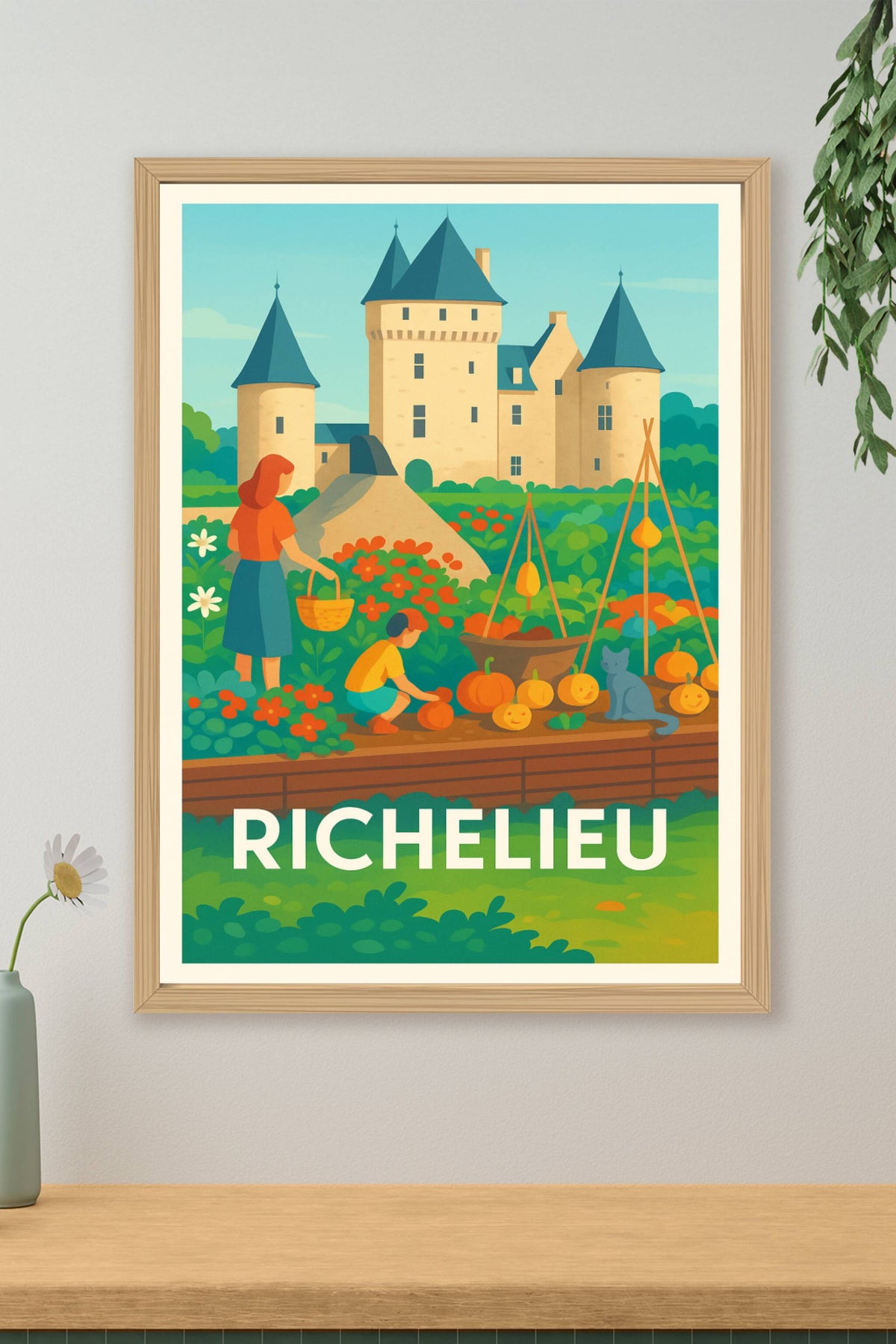 Affiche Richelieu — Charme et douceur au cœur du jardin du château · poster d'art de Richelieu