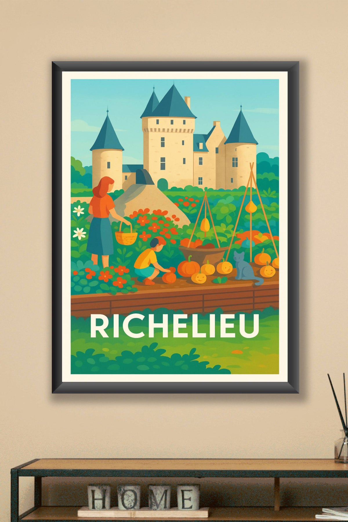 Affiche Richelieu — Charme et douceur au cœur du jardin du château · poster d'art de Richelieu