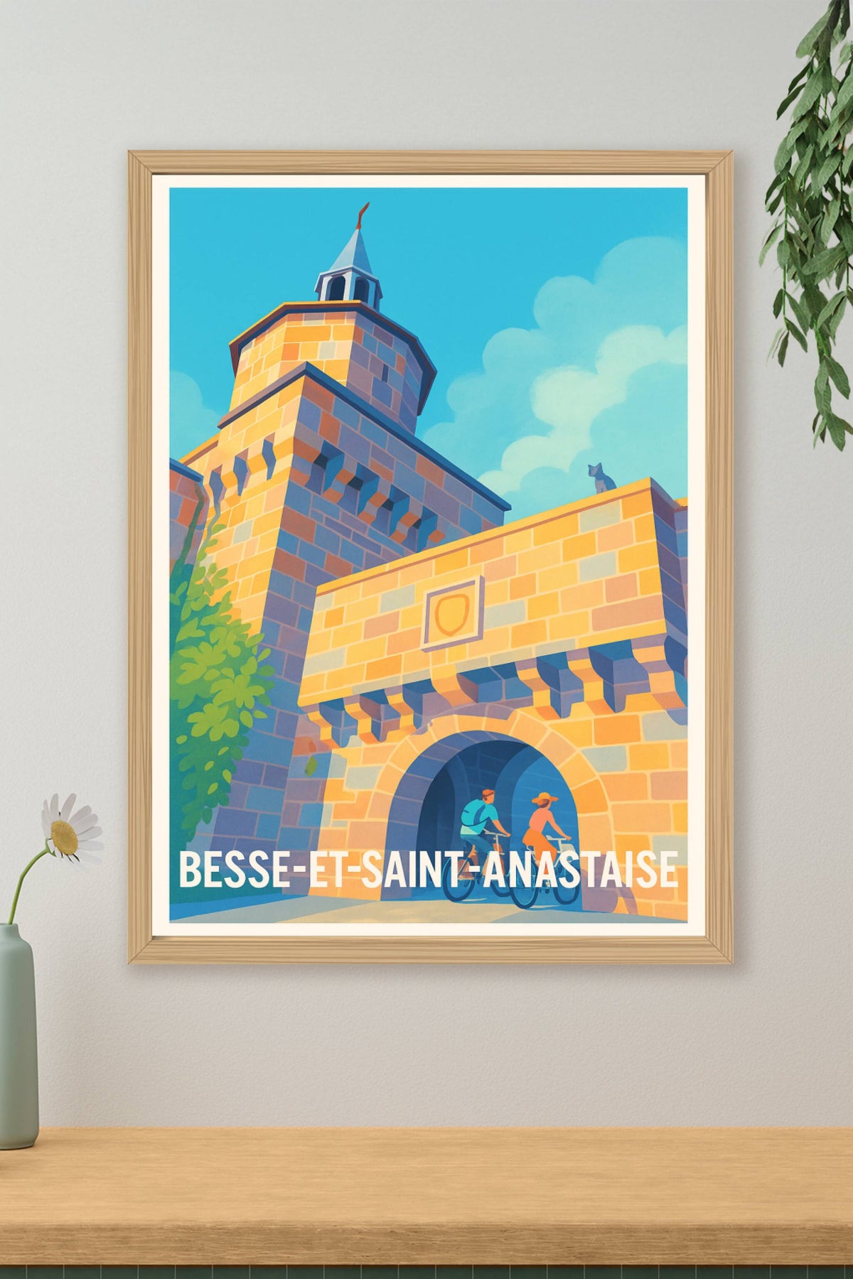 Affiche Besse-et-Saint-Anastaise — Charme médiéval en plein soleil · poster d'art de Besse-et-Saint-Anastaise