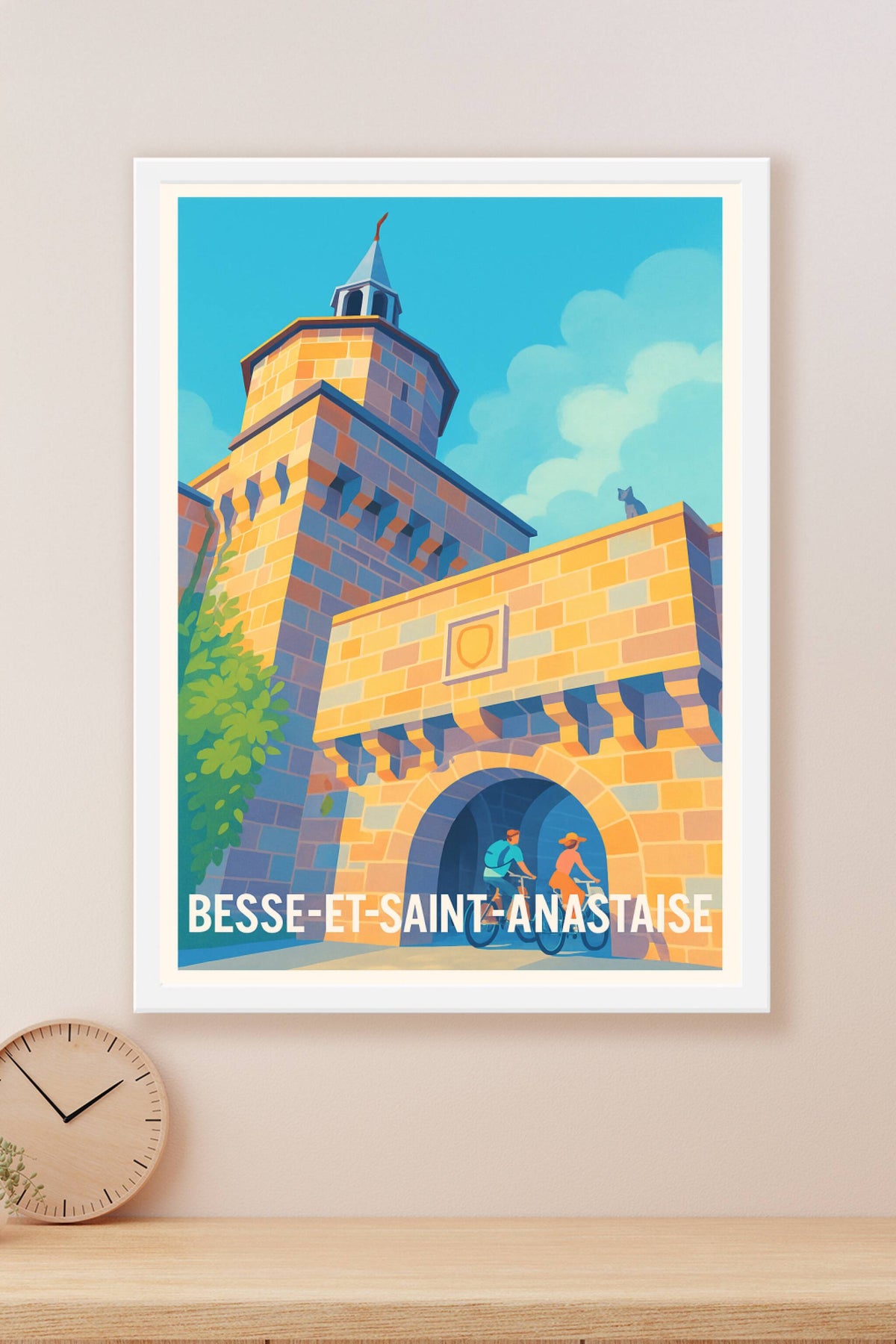Affiche Besse-et-Saint-Anastaise — Charme médiéval en plein soleil · poster d'art de Besse-et-Saint-Anastaise