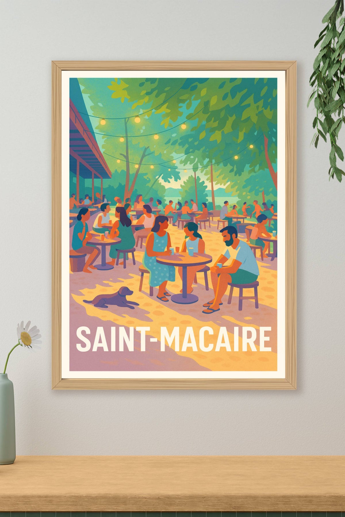 Affiche Saint-Macaire — Ambiance conviviale sous les guirlandes lumineuses · poster d'art de Saint-Macaire