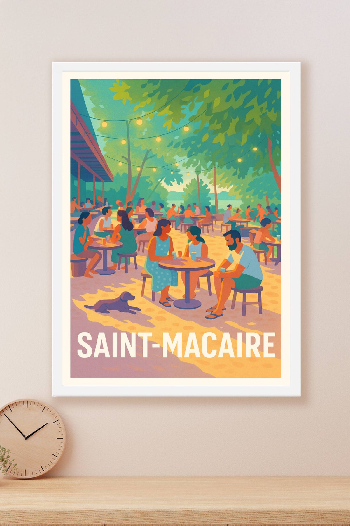 Affiche Saint-Macaire — Ambiance conviviale sous les guirlandes lumineuses · poster d'art de Saint-Macaire