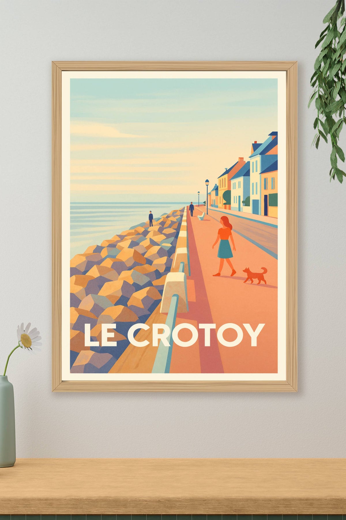 Affiche Le Crotoy — Promenade paisible en bord de mer · poster d'art de Le Crotoy