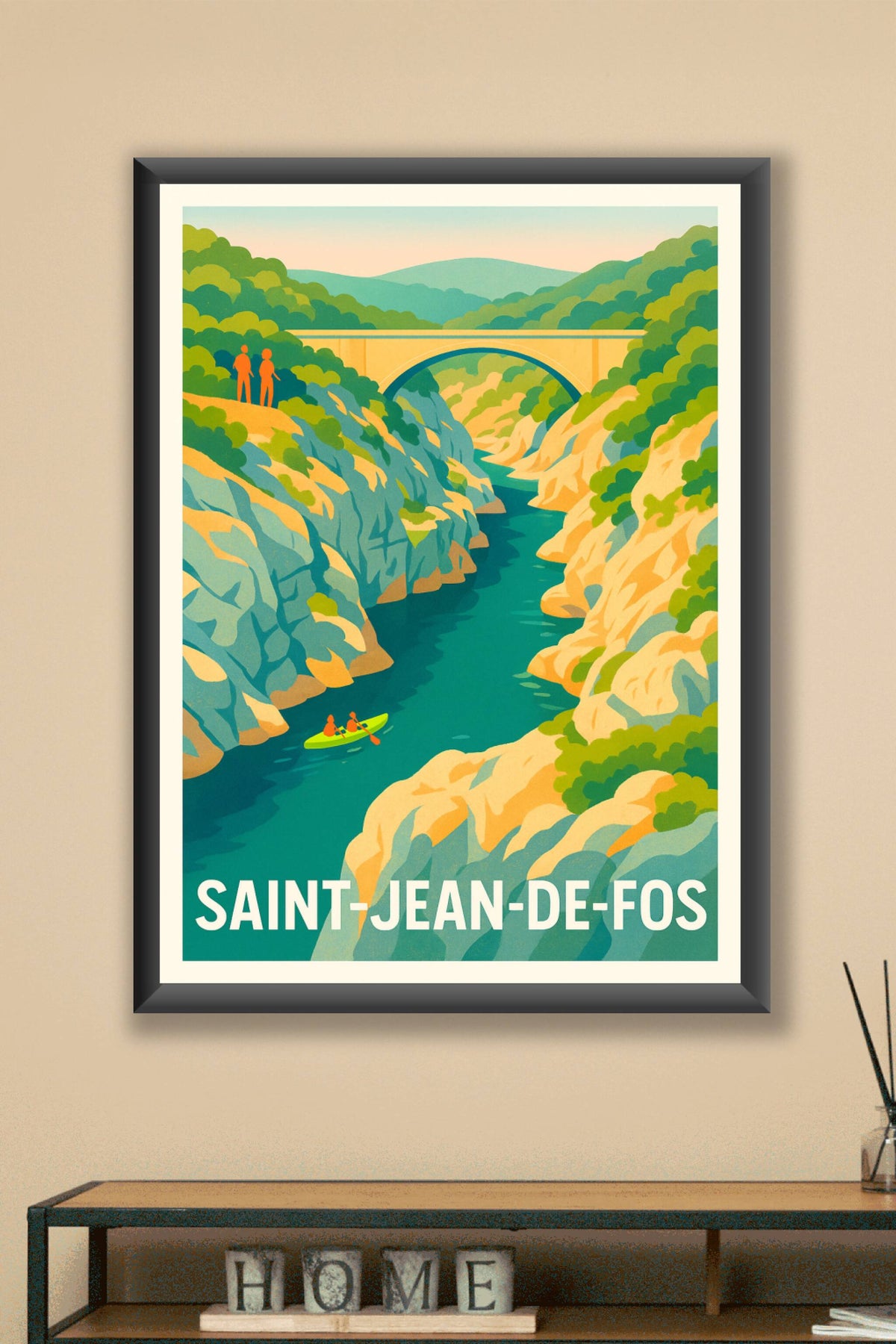 Affiche Saint-Jean-de-Fos — L'évasion nature entre gorges et rivière · poster d'art de Saint-Jean-de-Fos