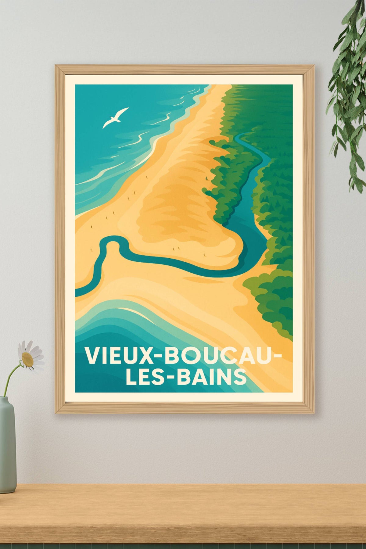 Affiche Vieux-Boucau-les-Bains — L'évasion côtière en poster · poster d'art de Vieux-Boucau-les-Bains