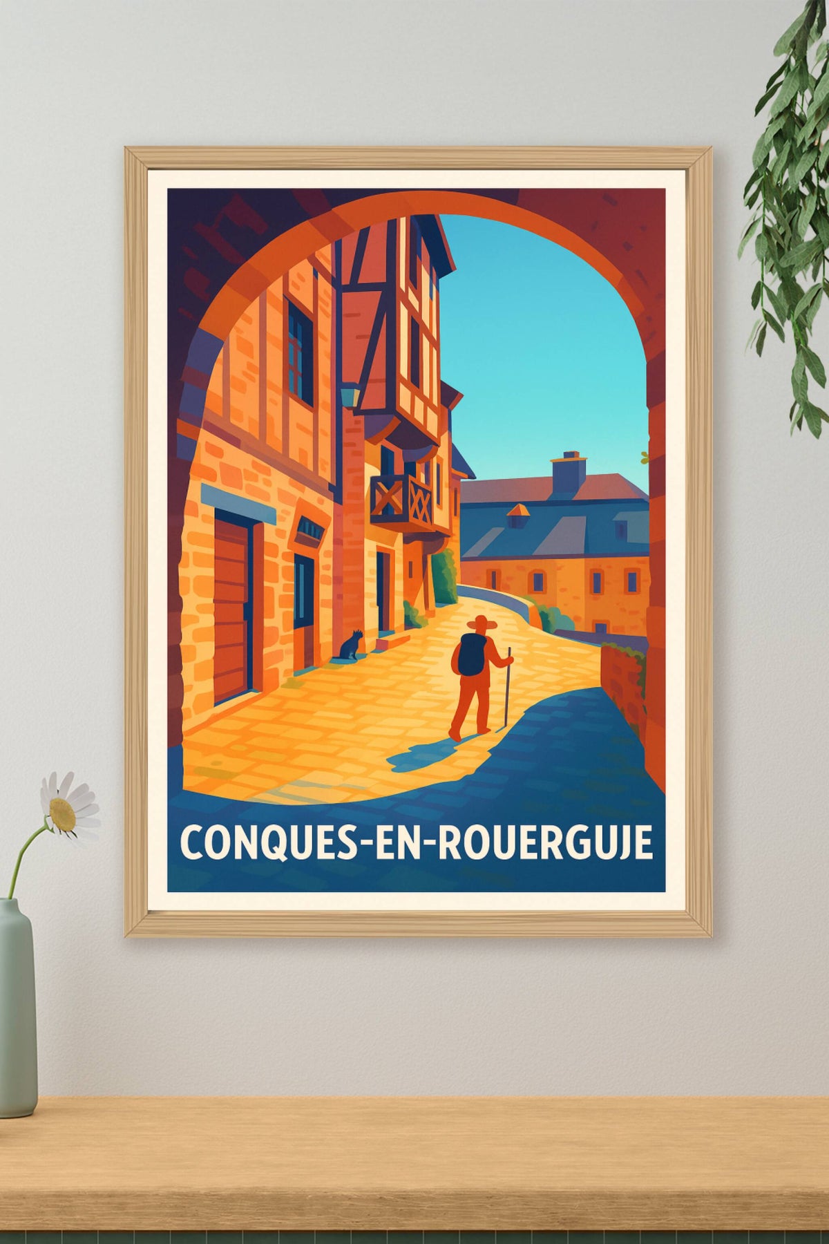 Affiche Conques-en-Rouergue — Balade au cœur du village médiéval · poster d'art de Conques-en-Rouergue