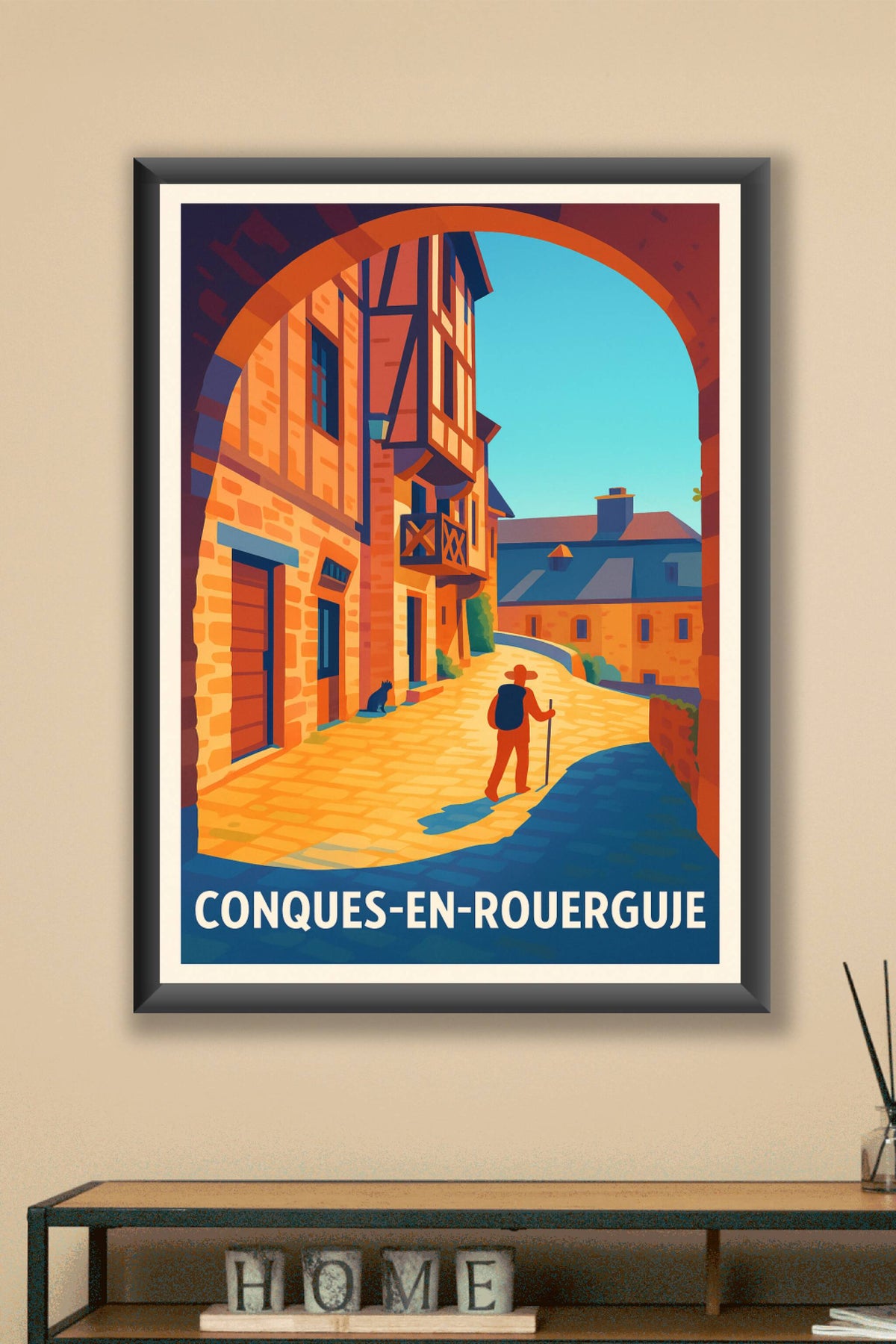 Affiche Conques-en-Rouergue — Balade au cœur du village médiéval · poster d'art de Conques-en-Rouergue