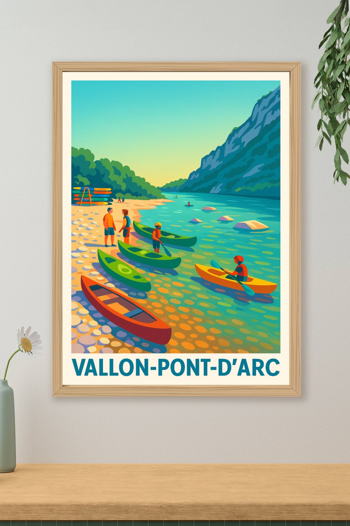 Affiche Vallon-Pont-d'Arc — Aventure en canoë au cœur de la nature · poster d'art de Vallon-Pont-d'Arc