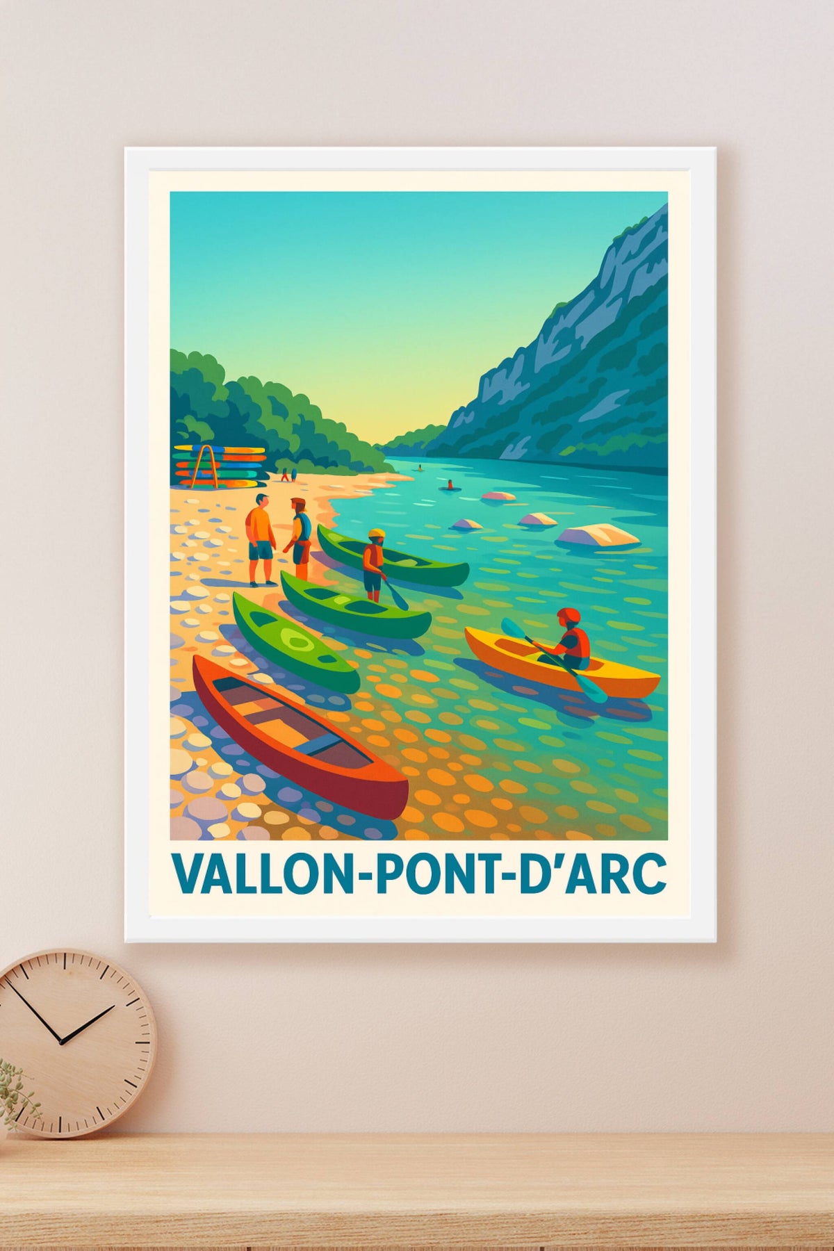 Affiche Vallon-Pont-d'Arc — Aventure en canoë au cœur de la nature · poster d'art de Vallon-Pont-d'Arc