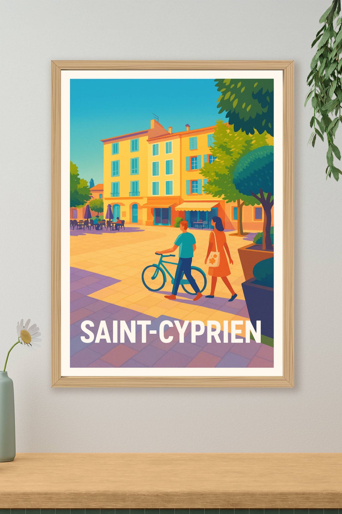 Affiche Saint-Cyprien — Promenade ensoleillée au cœur du village · poster d'art de Saint-Cyprien