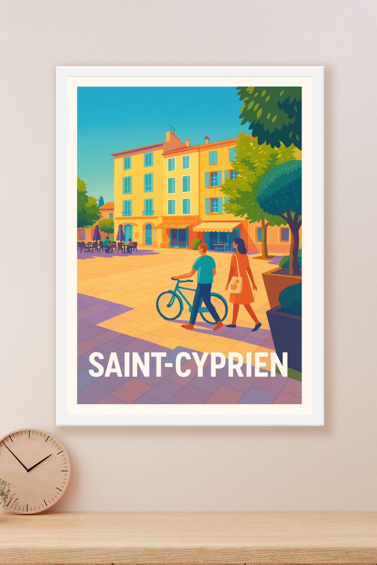 Affiche Saint-Cyprien — Promenade ensoleillée au cœur du village · poster d'art de Saint-Cyprien