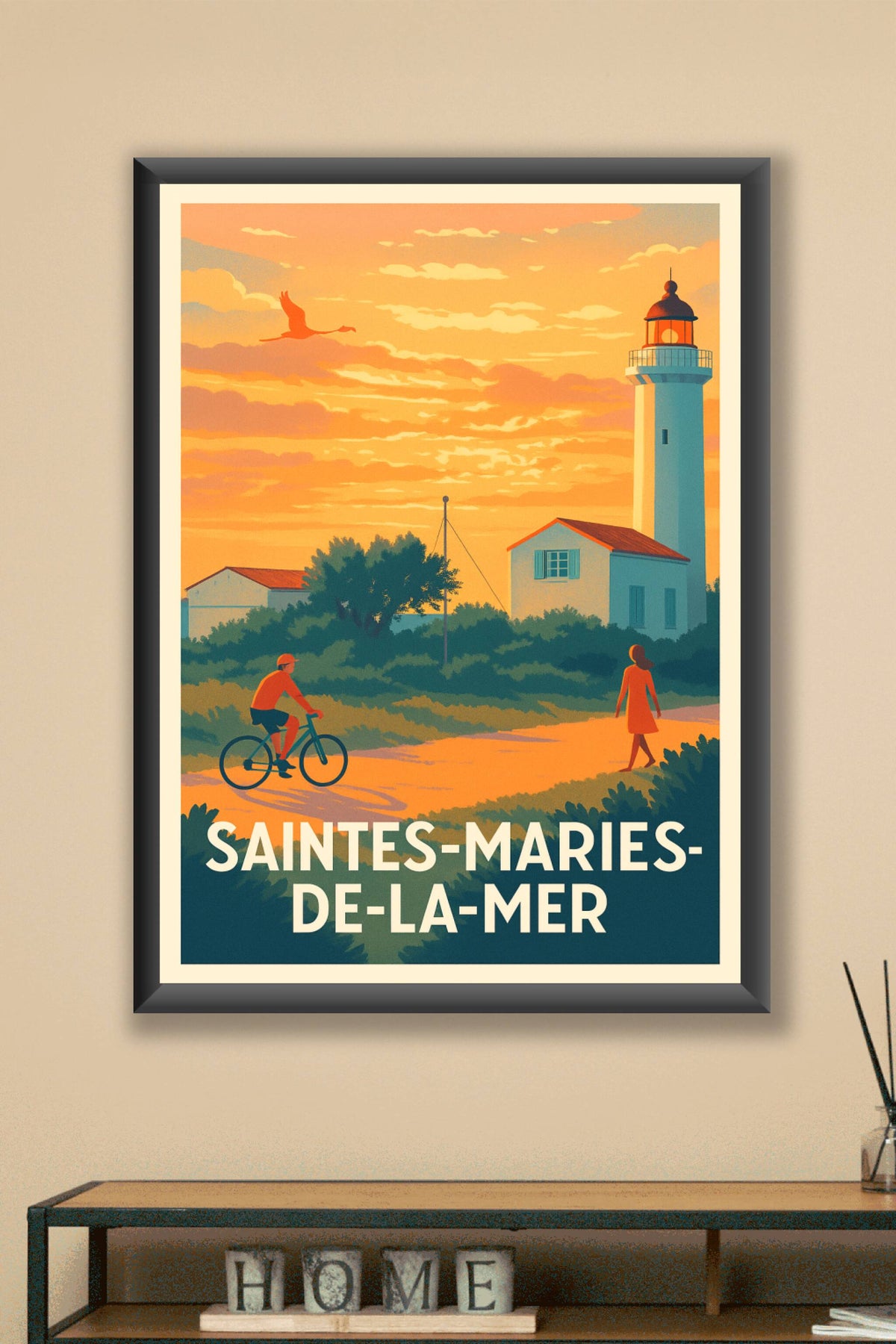 Affiche Saintes-Maries-de-la-Mer — Évasion au coucher du soleil · poster d'art de Saintes-Maries-de-la-Mer