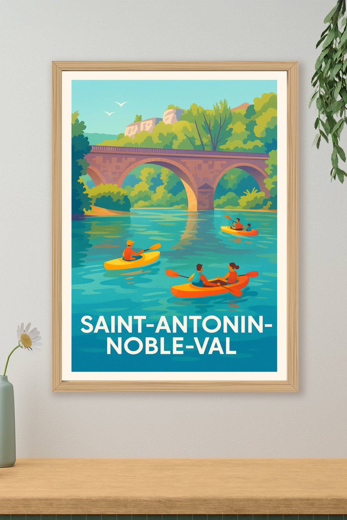 Affiche Saint-Antonin-Noble-Val — Aventure et détente au fil de l'eau · poster d'art de Saint-Antonin-Noble-Val
