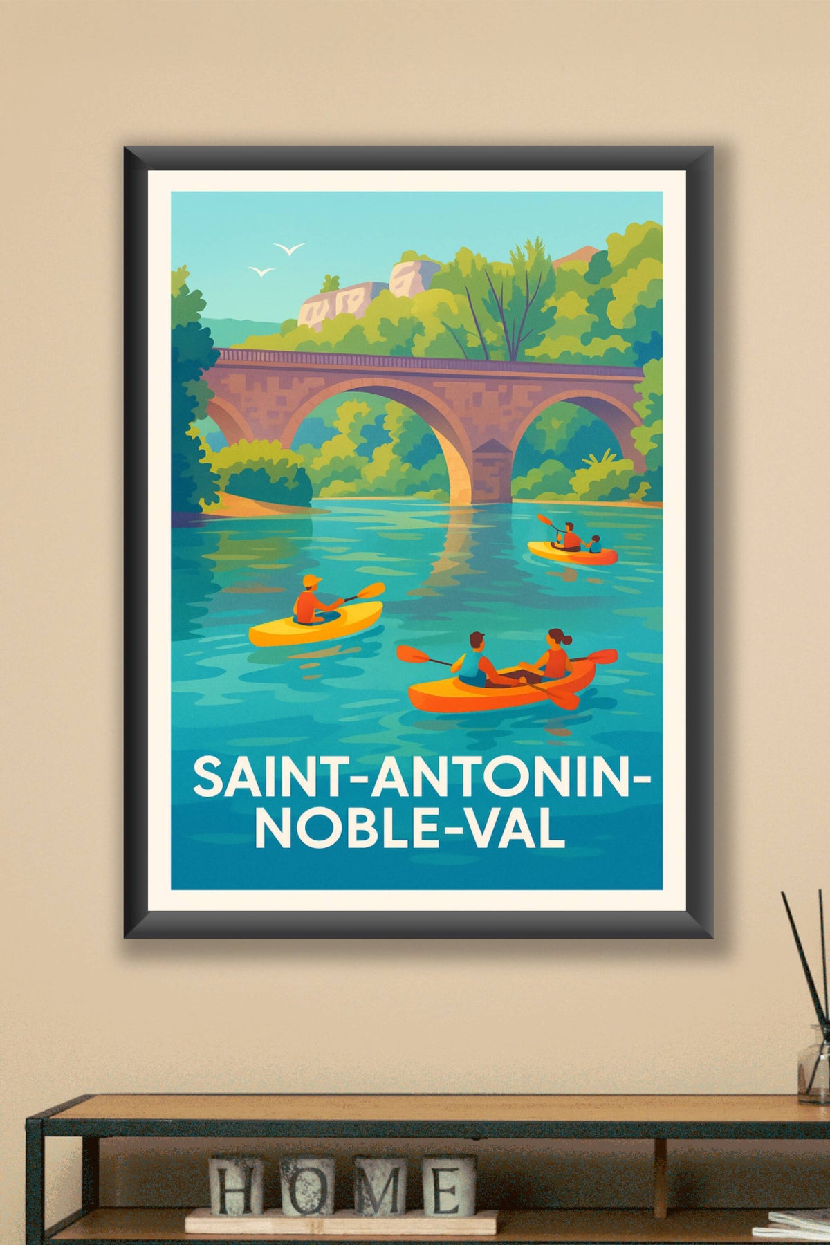 Affiche Saint-Antonin-Noble-Val — Aventure et détente au fil de l'eau · poster d'art de Saint-Antonin-Noble-Val
