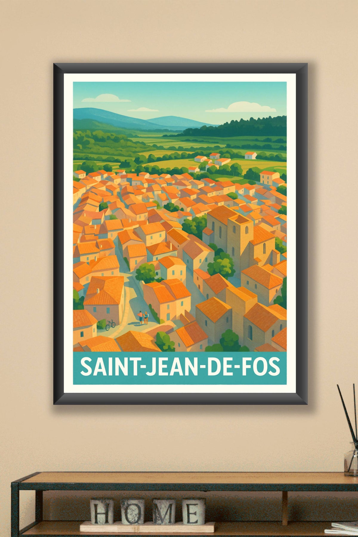Affiche Saint-Jean-de-Fos — Charme authentique du village en terracotta · poster d'art de Saint-Jean-de-Fos