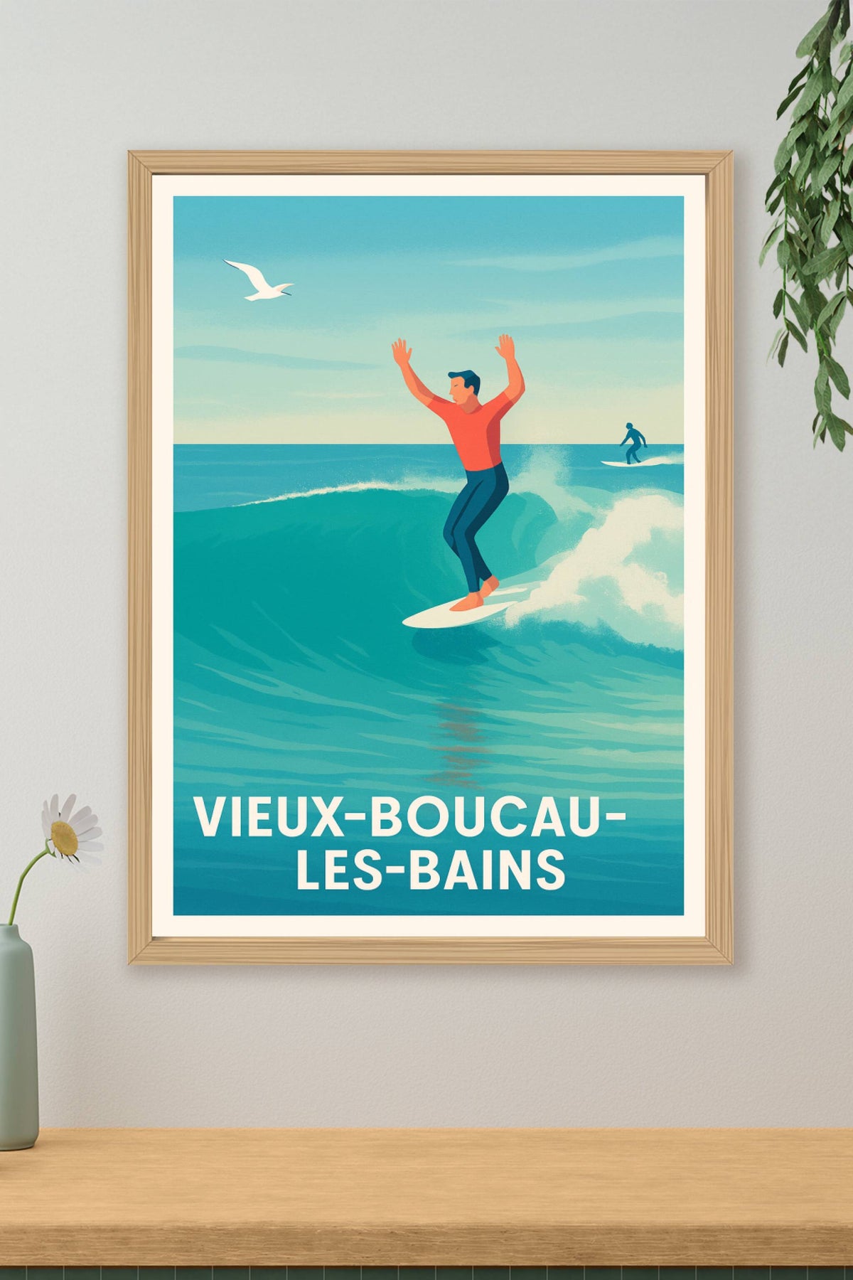 Affiche Vieux-Boucau-les-Bains — L'esprit surf et liberté au bord de l'océan · poster d'art de Vieux-Boucau-les-Bains