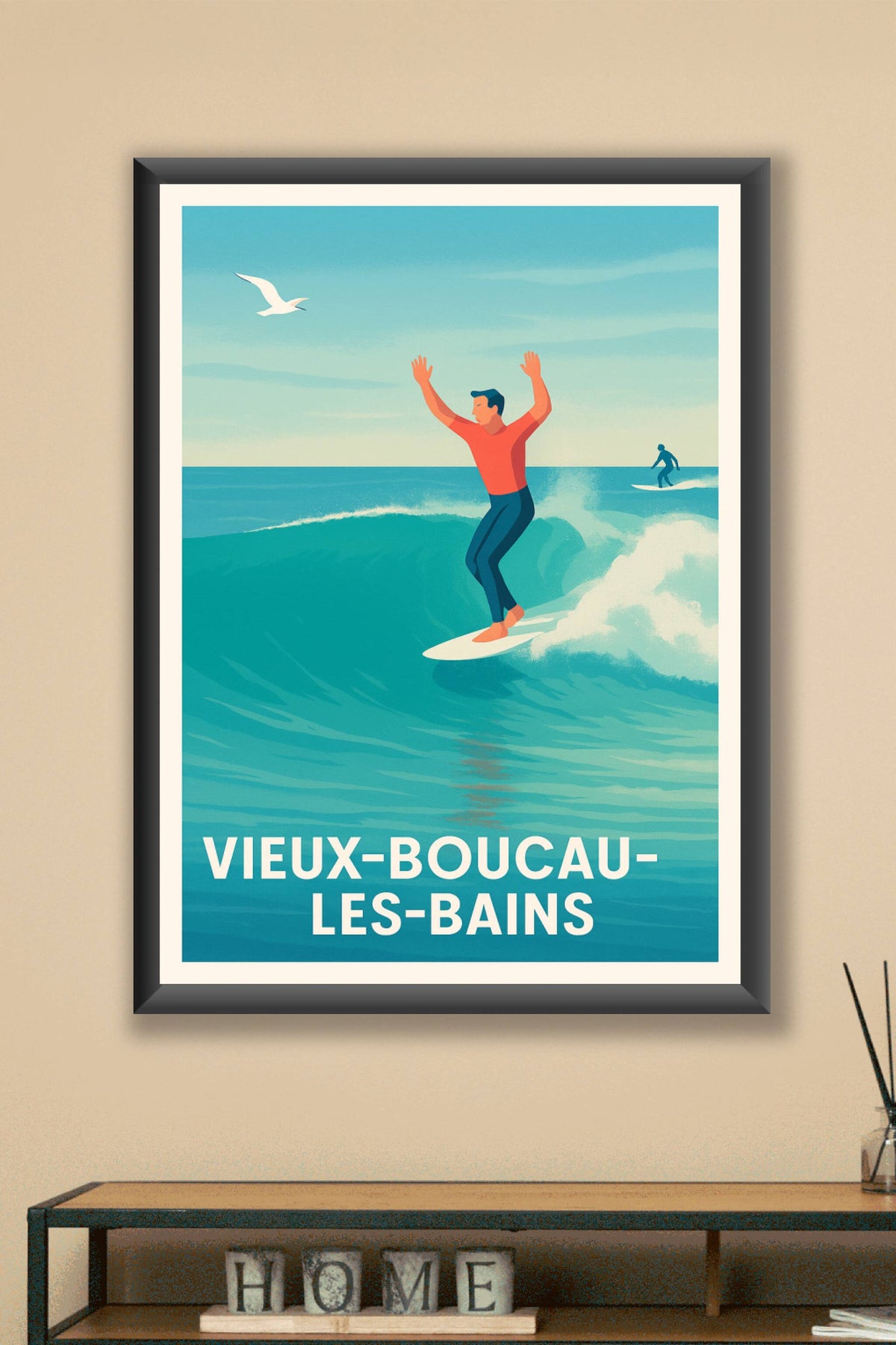 Affiche Vieux-Boucau-les-Bains — L'esprit surf et liberté au bord de l'océan · poster d'art de Vieux-Boucau-les-Bains