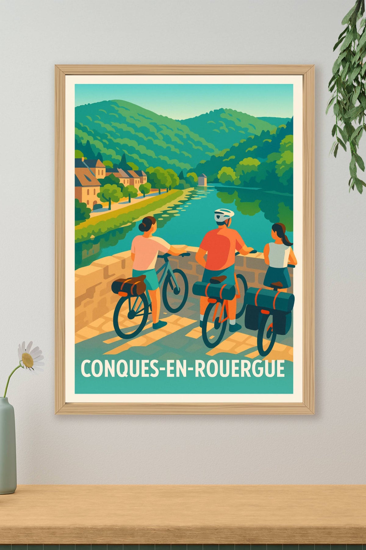 Affiche Conques-en-Rouergue — La nature à vélo au cœur de l'Aveyron · poster d'art de Conques-en-Rouergue