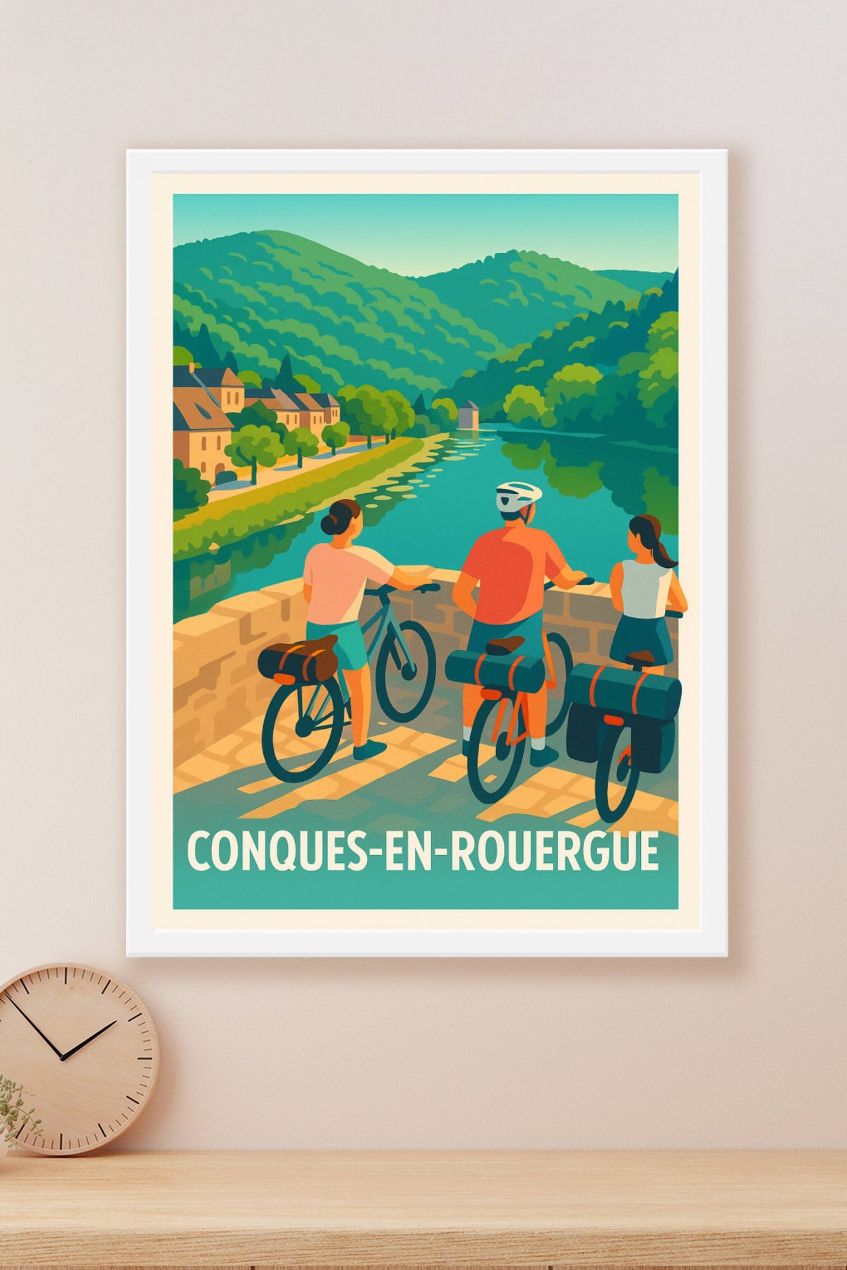 Affiche Conques-en-Rouergue — La nature à vélo au cœur de l'Aveyron · poster d'art de Conques-en-Rouergue