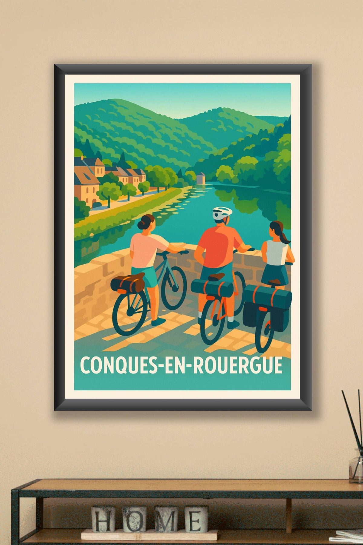 Affiche Conques-en-Rouergue — La nature à vélo au cœur de l'Aveyron · poster d'art de Conques-en-Rouergue
