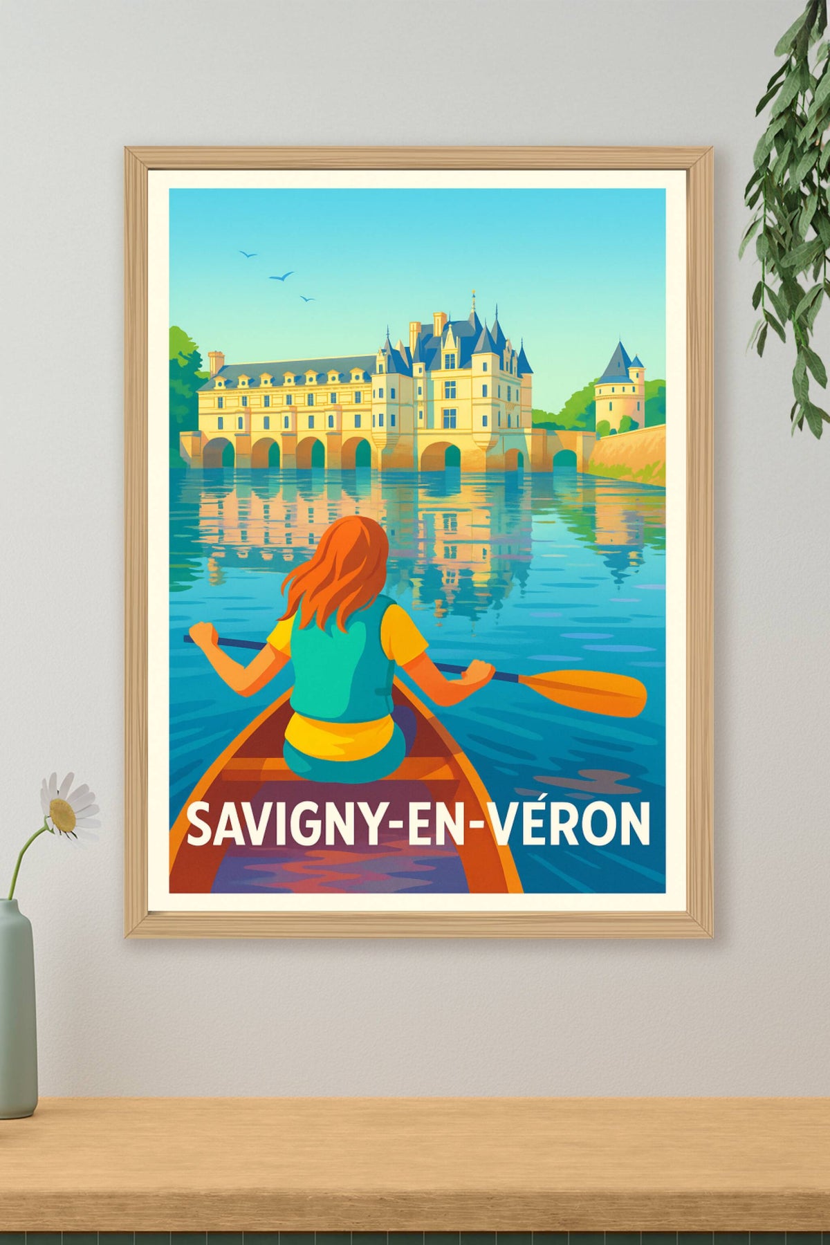 Affiche Savigny-en-Véron — Aventure et sérénité au fil de l'eau · poster d'art de Savigny-en-Véron
