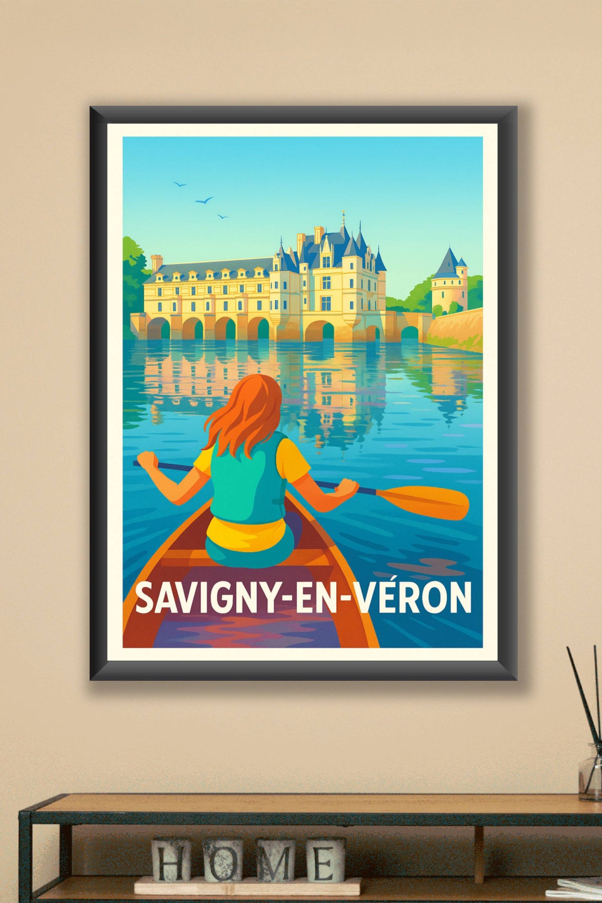 Affiche Savigny-en-Véron — Aventure et sérénité au fil de l'eau · poster d'art de Savigny-en-Véron