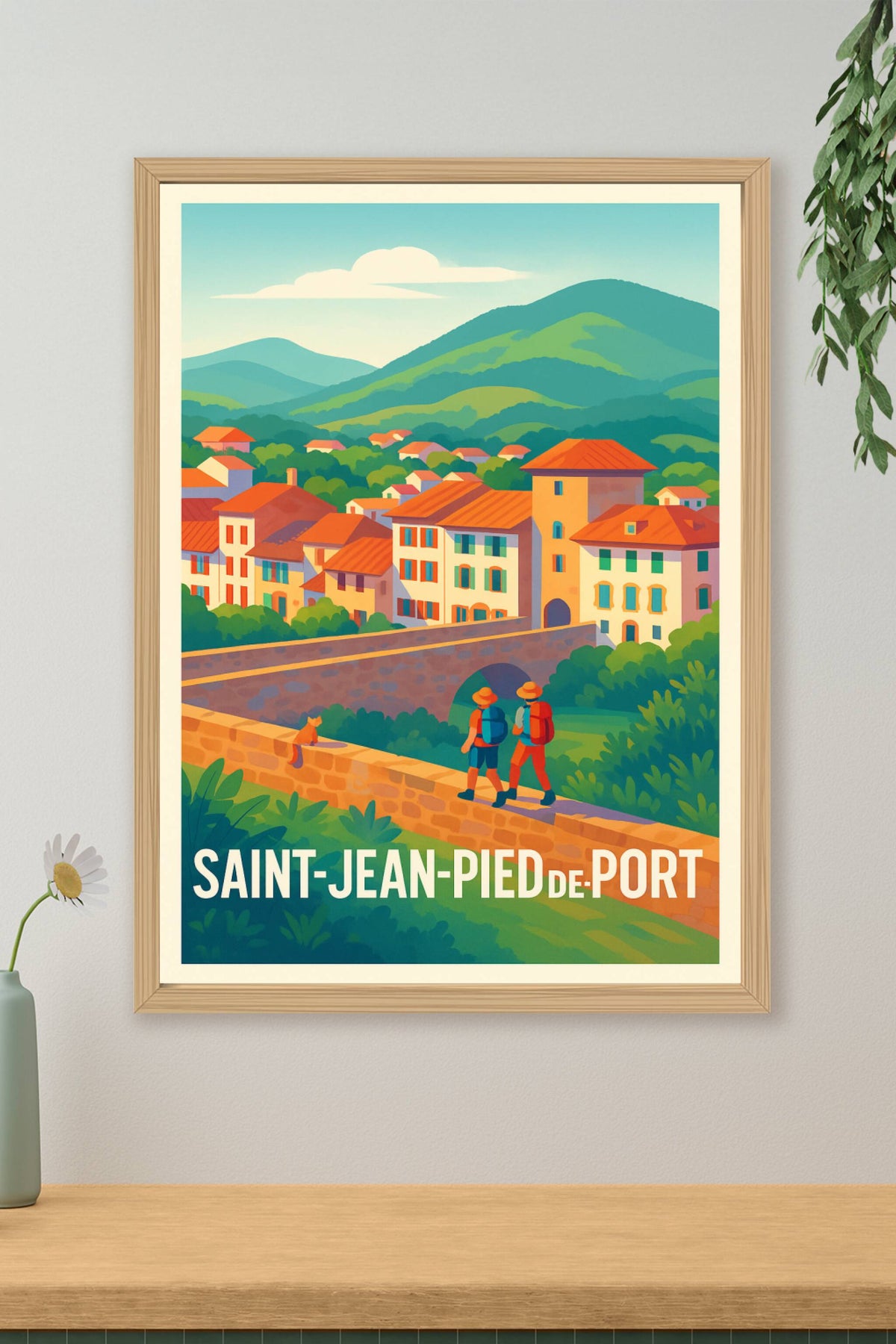 Affiche Saint-Jean-Pied-de-Port — Charme et randonnée au Pays Basque · poster d'art de Saint-Jean-Pied-de-Port