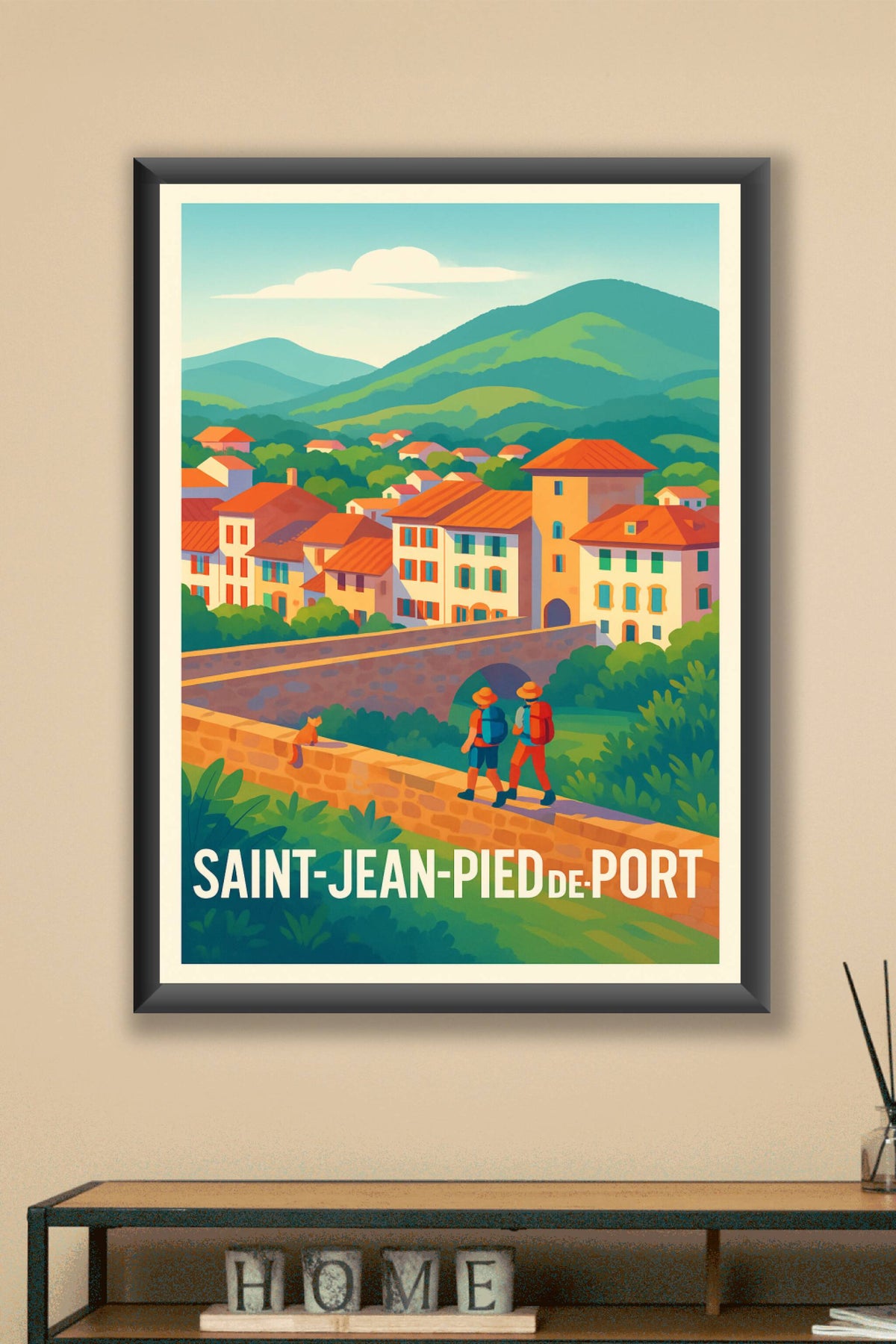 Affiche Saint-Jean-Pied-de-Port — Charme et randonnée au Pays Basque · poster d'art de Saint-Jean-Pied-de-Port