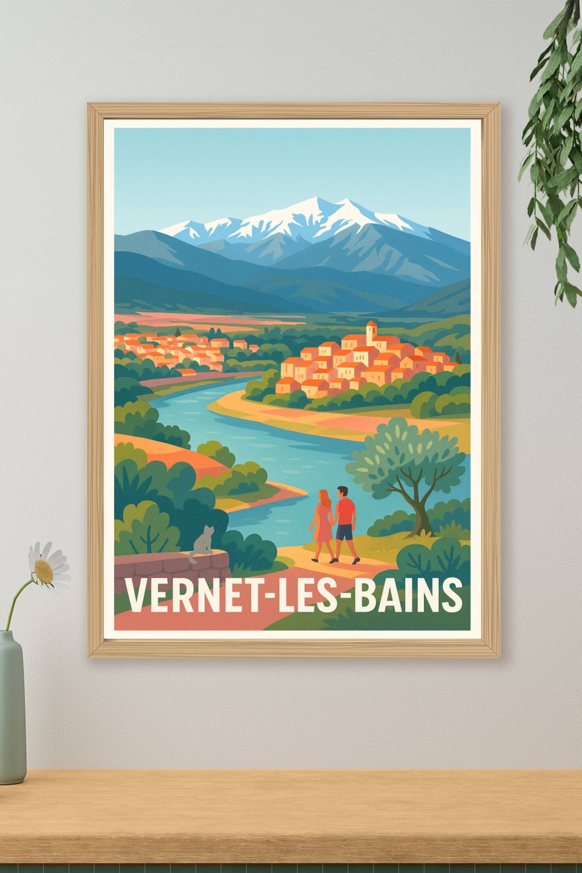 Affiche Vernet-les-Bains — Évasion entre montagnes et rivière · poster d'art de Vernet-les-Bains