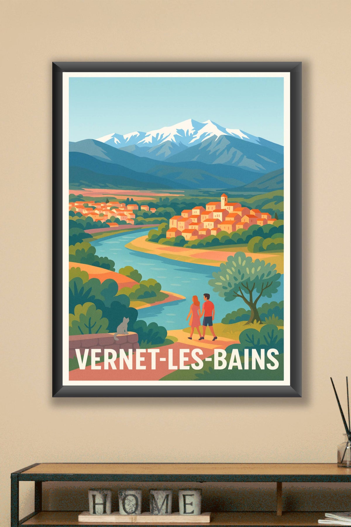 Affiche Vernet-les-Bains — Évasion entre montagnes et rivière · poster d'art de Vernet-les-Bains