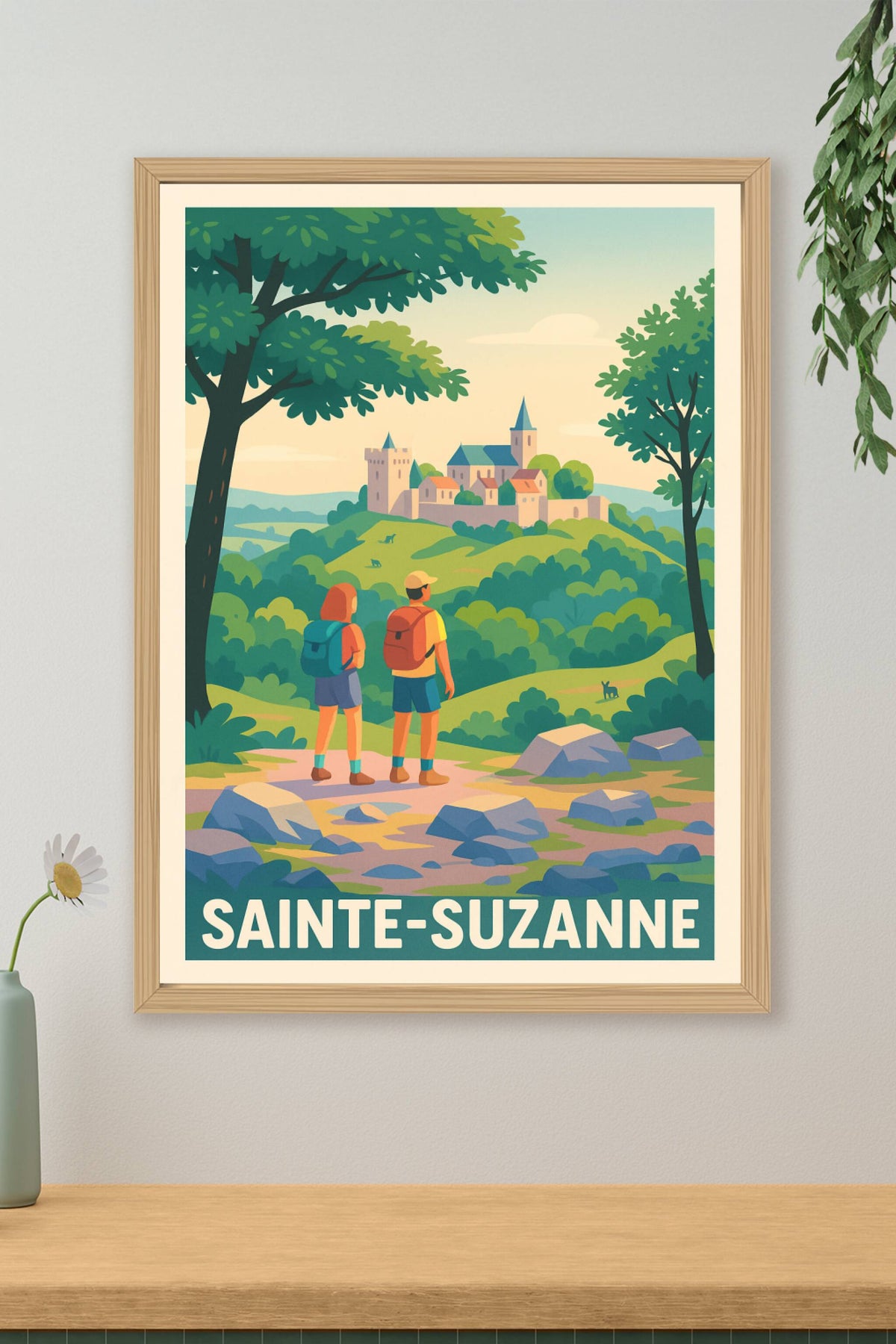 Affiche Sainte-Suzanne — Invitation à l'évasion nature et patrimoine · poster d'art de Sainte-Suzanne