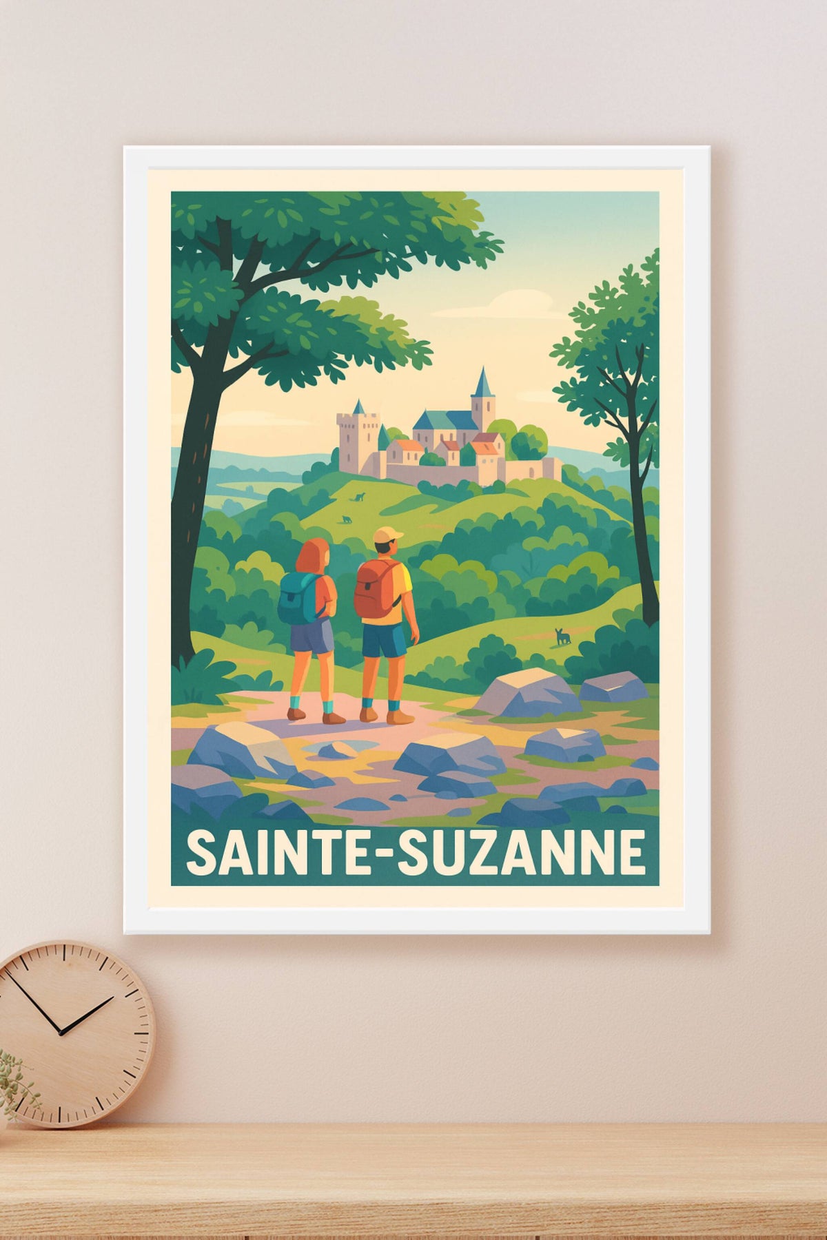Affiche Sainte-Suzanne — Invitation à l'évasion nature et patrimoine · poster d'art de Sainte-Suzanne