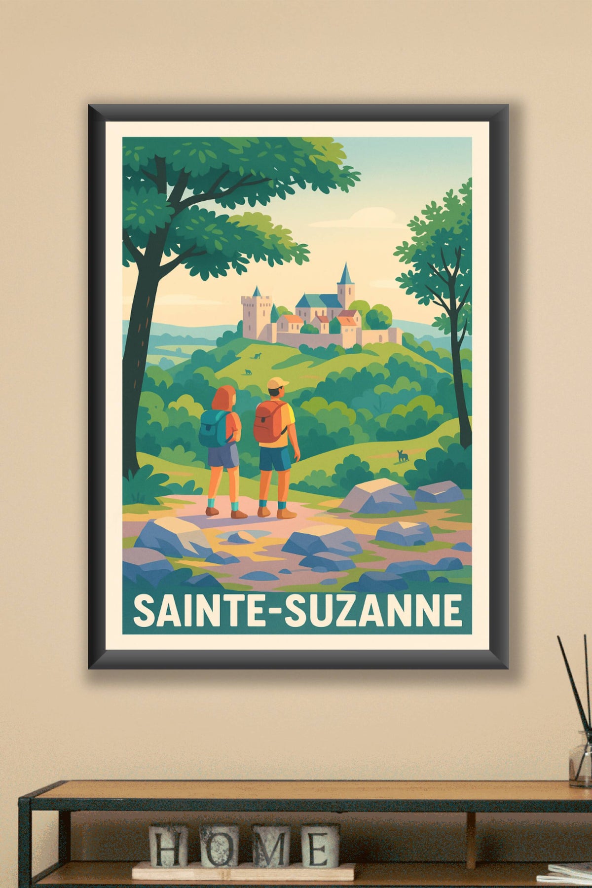 Affiche Sainte-Suzanne — Invitation à l'évasion nature et patrimoine · poster d'art de Sainte-Suzanne