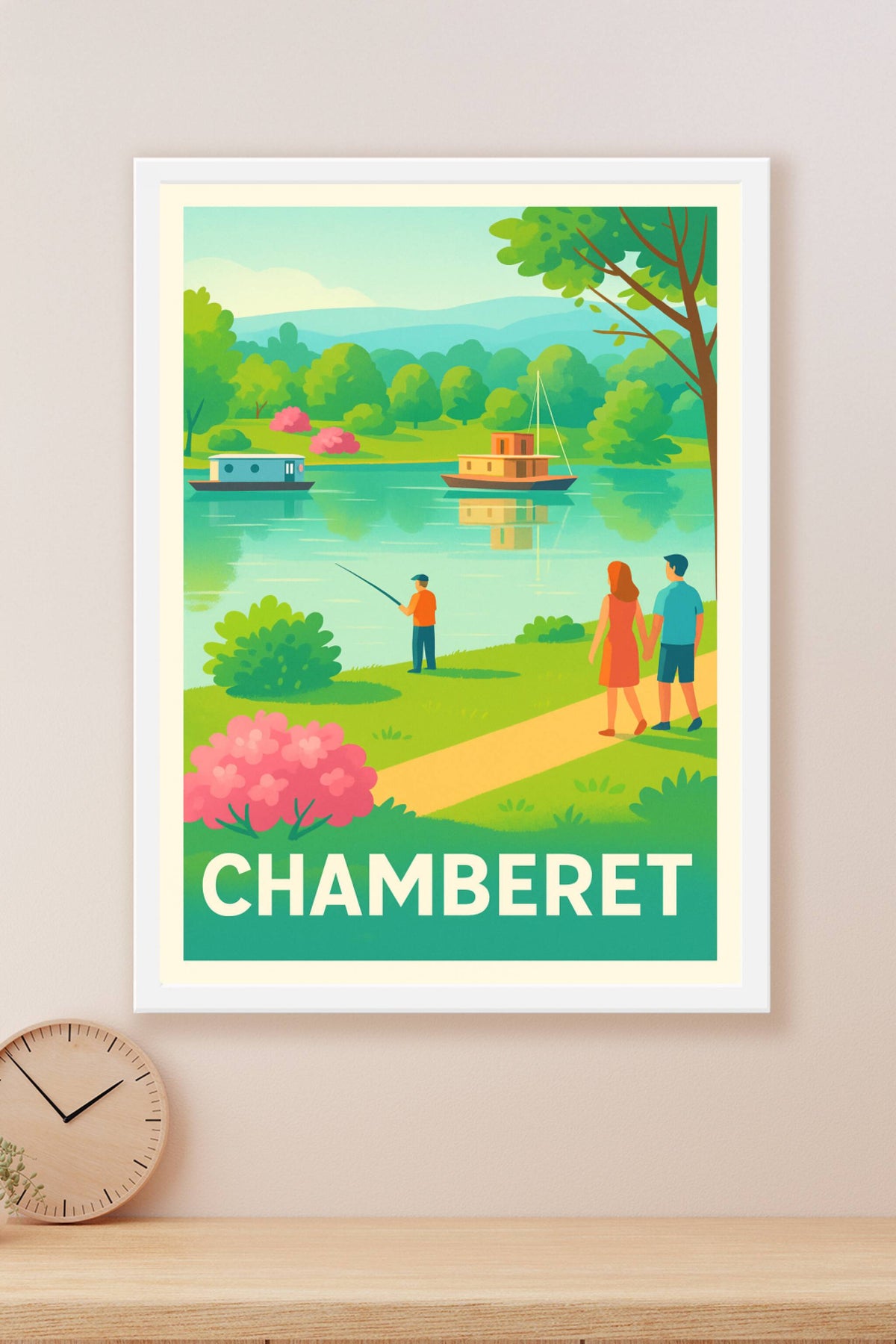 Affiche Chamberet — Une escapade bucolique au bord de l'eau · poster d'art de Chamberet