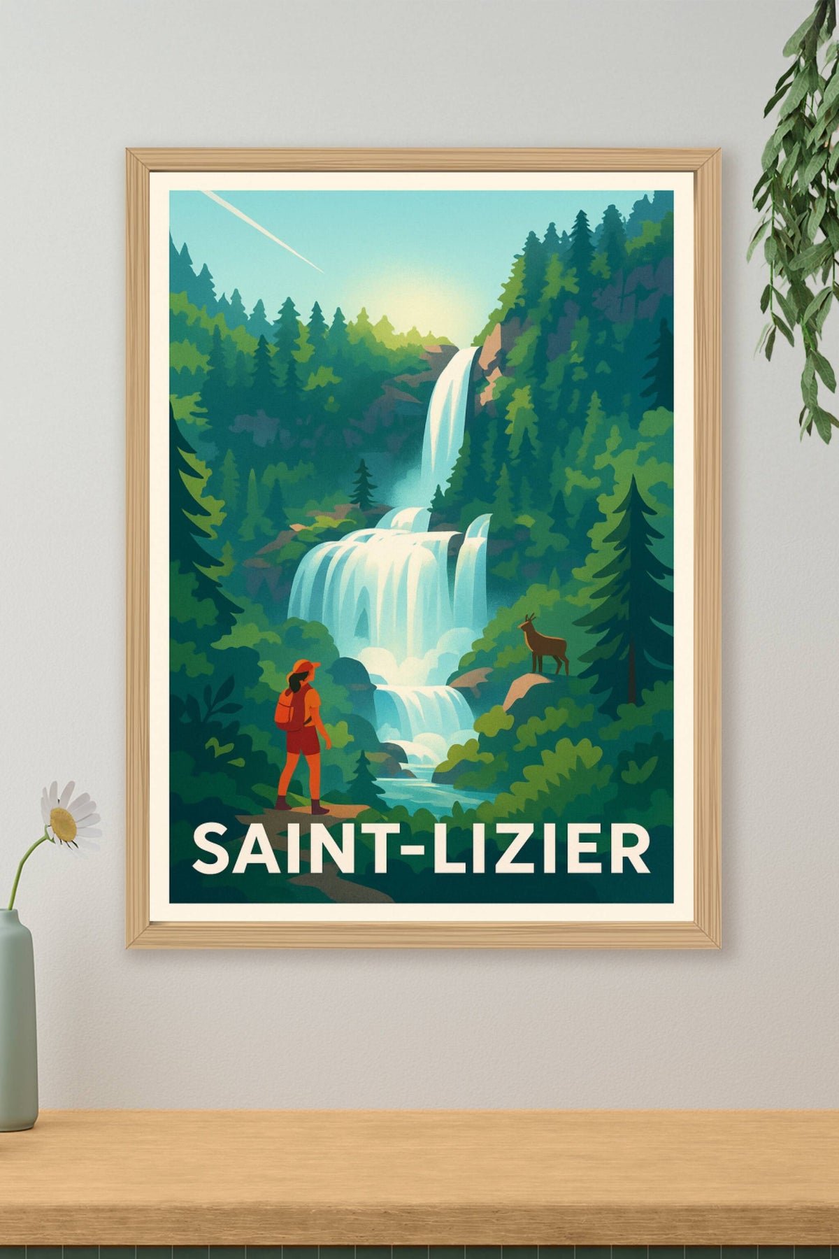 Affiche Saint-Lizier — Évasion nature et cascade majestueuse · poster d'art de Saint-Lizier