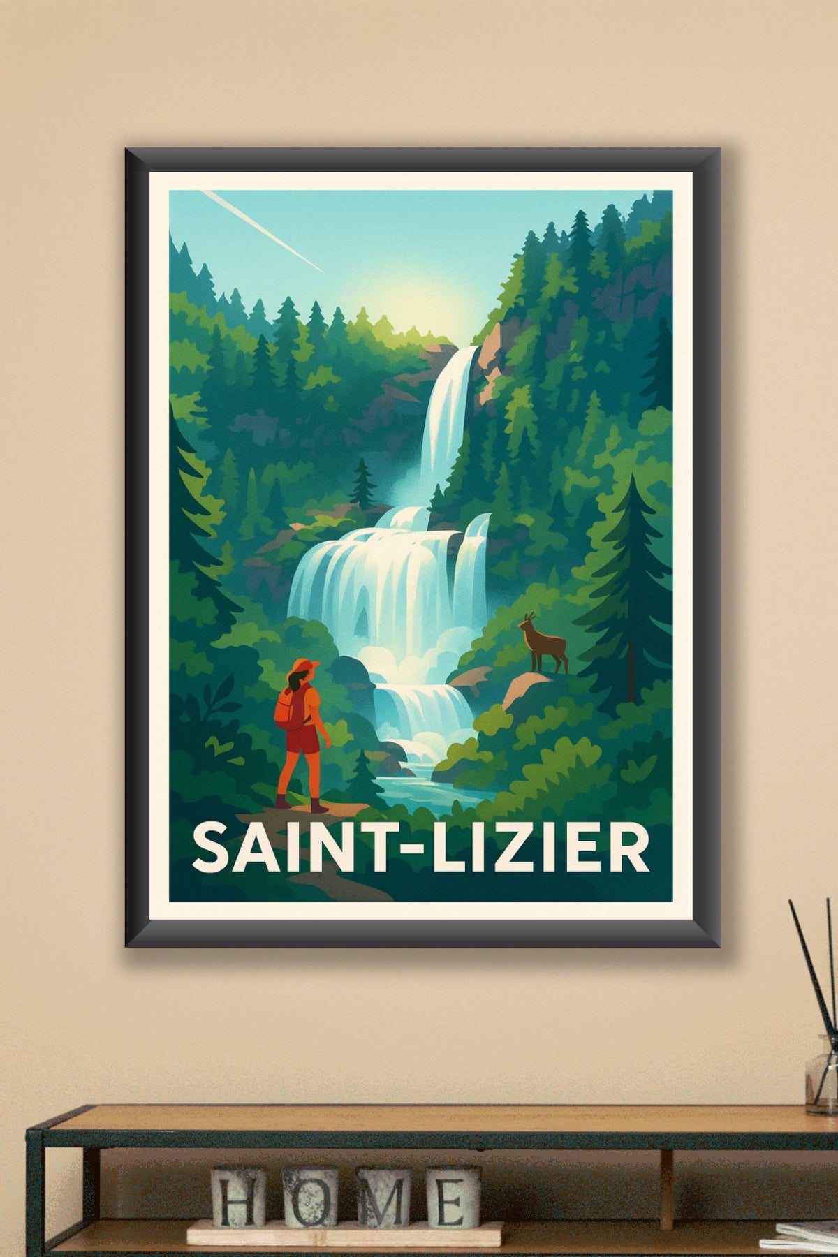 Affiche Saint-Lizier — Évasion nature et cascade majestueuse · poster d'art de Saint-Lizier