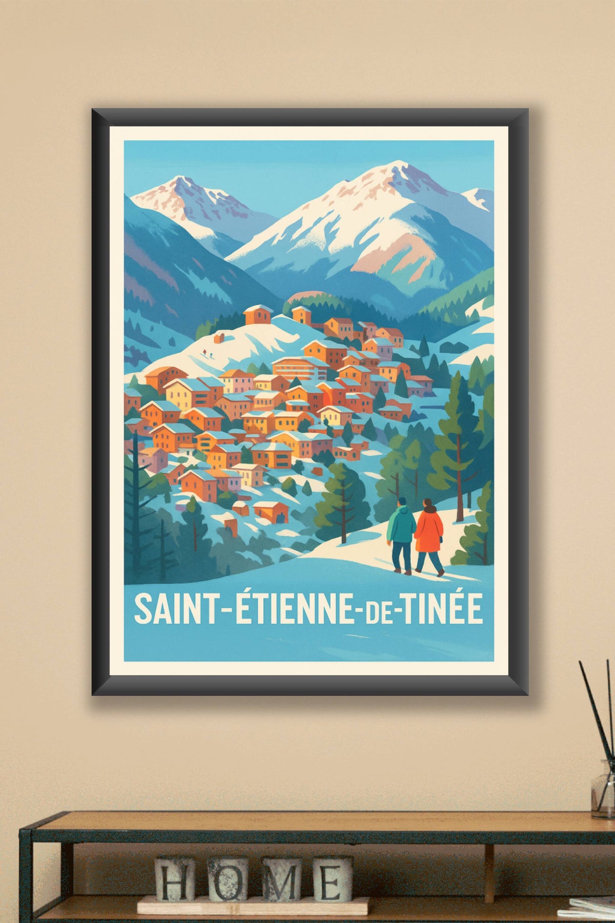 Affiche Saint-Étienne-de-Tinée — Charme hivernal au cœur des Alpes · poster d'art de Saint-Étienne-de-Tinée