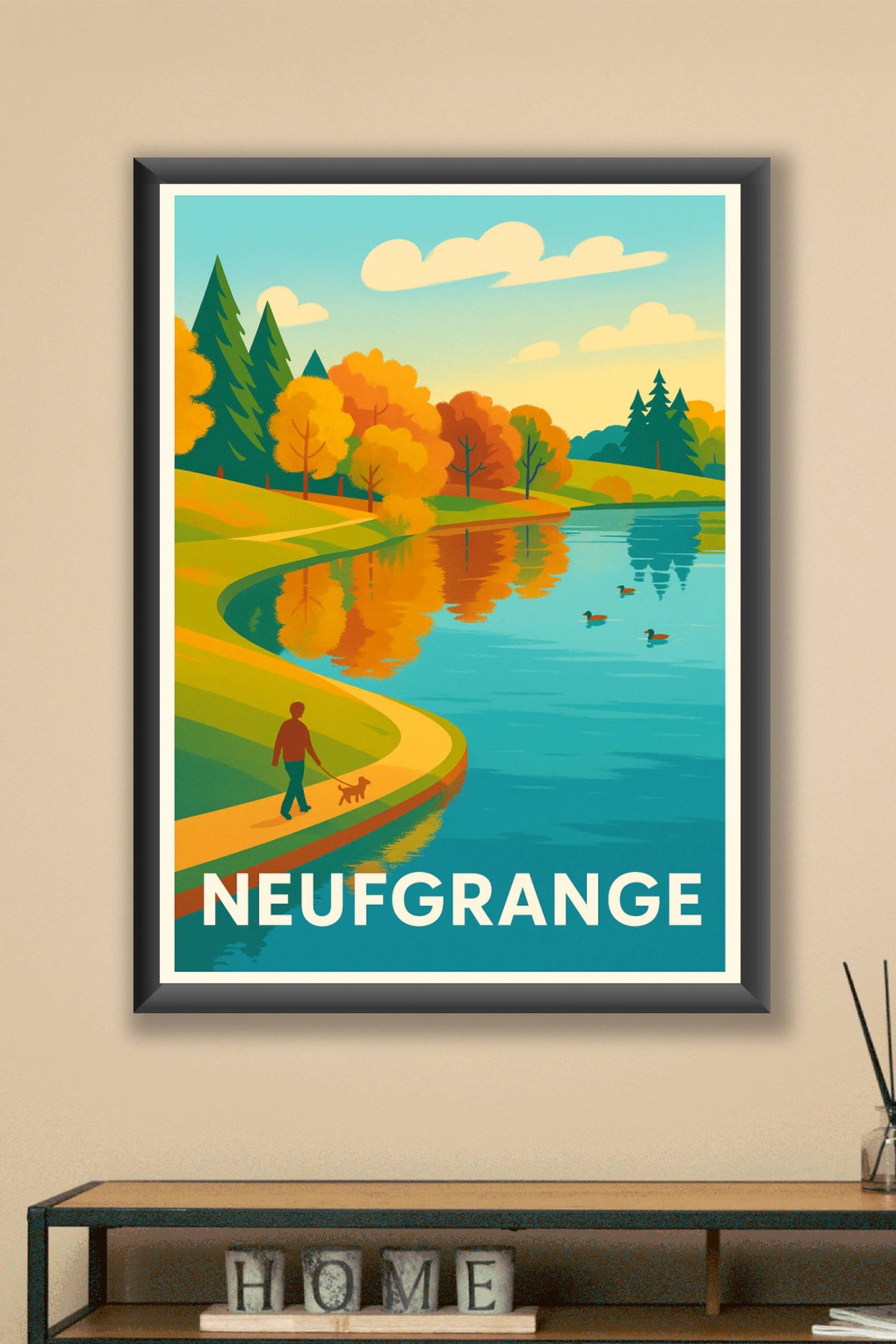 Affiche Neufgrange — Balade sereine au bord de l'eau · poster d'art de Neufgrange