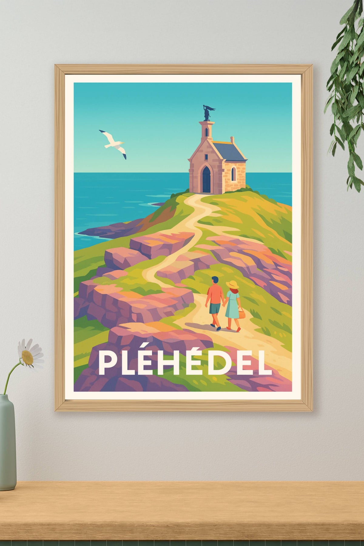 Affiche Pléhédel — Promenade romantique au bord de la mer · poster d'art de Pléhédel