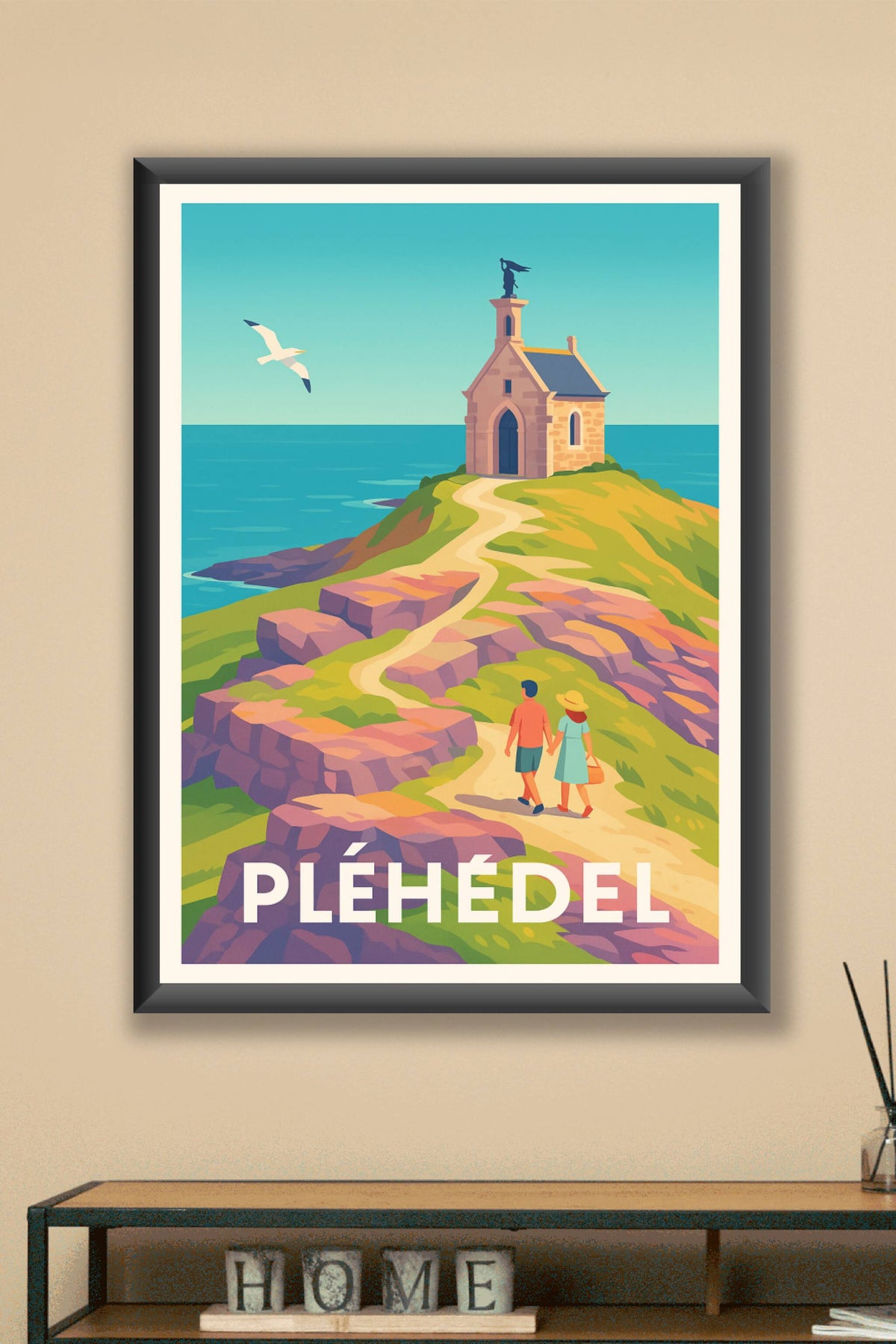 Affiche Pléhédel — Promenade romantique au bord de la mer · poster d'art de Pléhédel