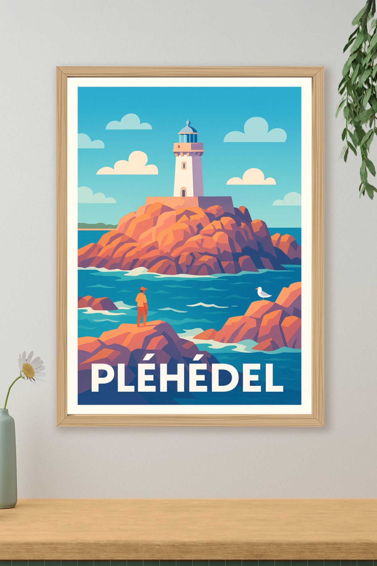 Affiche Pléhédel — L'envoûtant phare sur les rochers bretons · poster d'art de Pléhédel