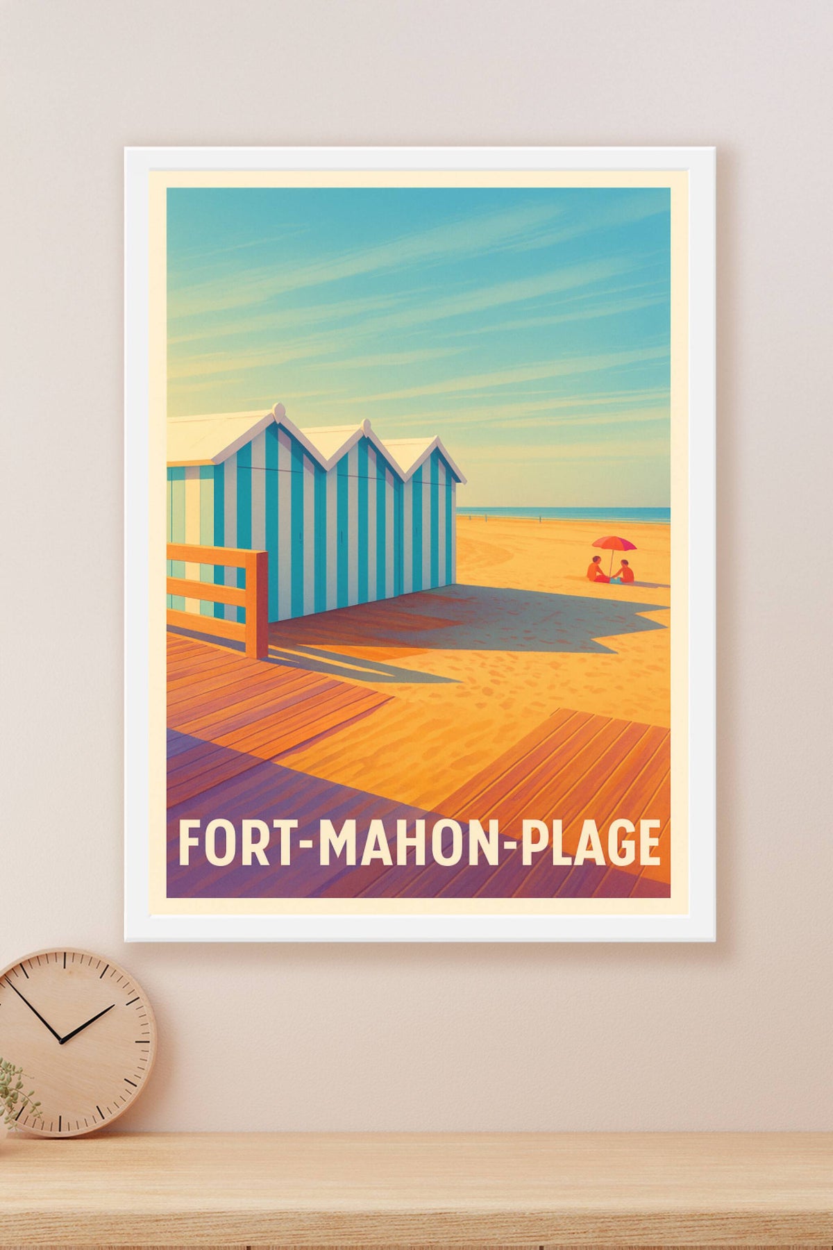 Affiche Fort-Mahon-Plage — Charme estival des cabines colorées · poster d'art de Fort-Mahon-Plage