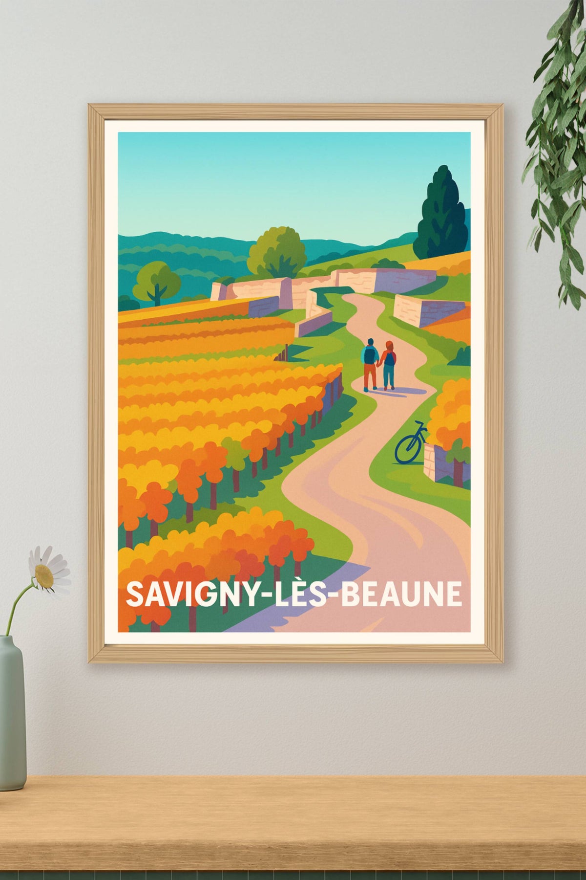 Affiche Savigny-lès-Beaune — Promenade en terres viticoles · poster d'art de Savigny-lès-Beaune