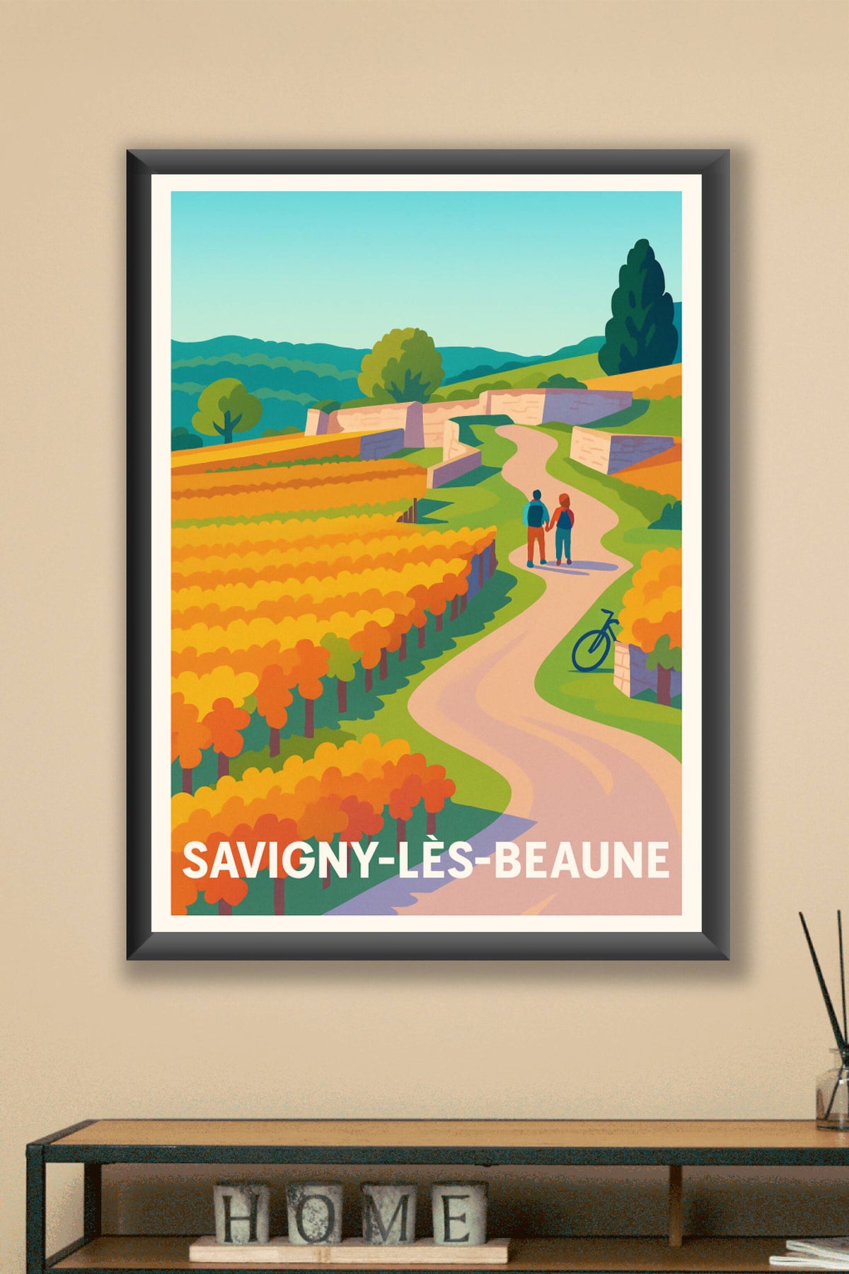 Affiche Savigny-lès-Beaune — Promenade en terres viticoles · poster d'art de Savigny-lès-Beaune