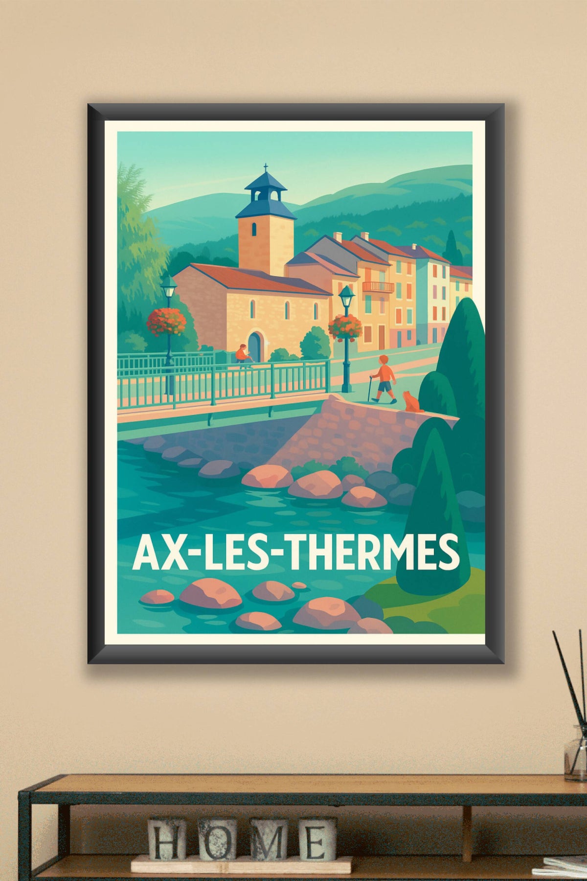 Affiche Ax-les-Thermes — Charme et Sérénité Pyrénéenne · poster d'art de Ax-les-Thermes