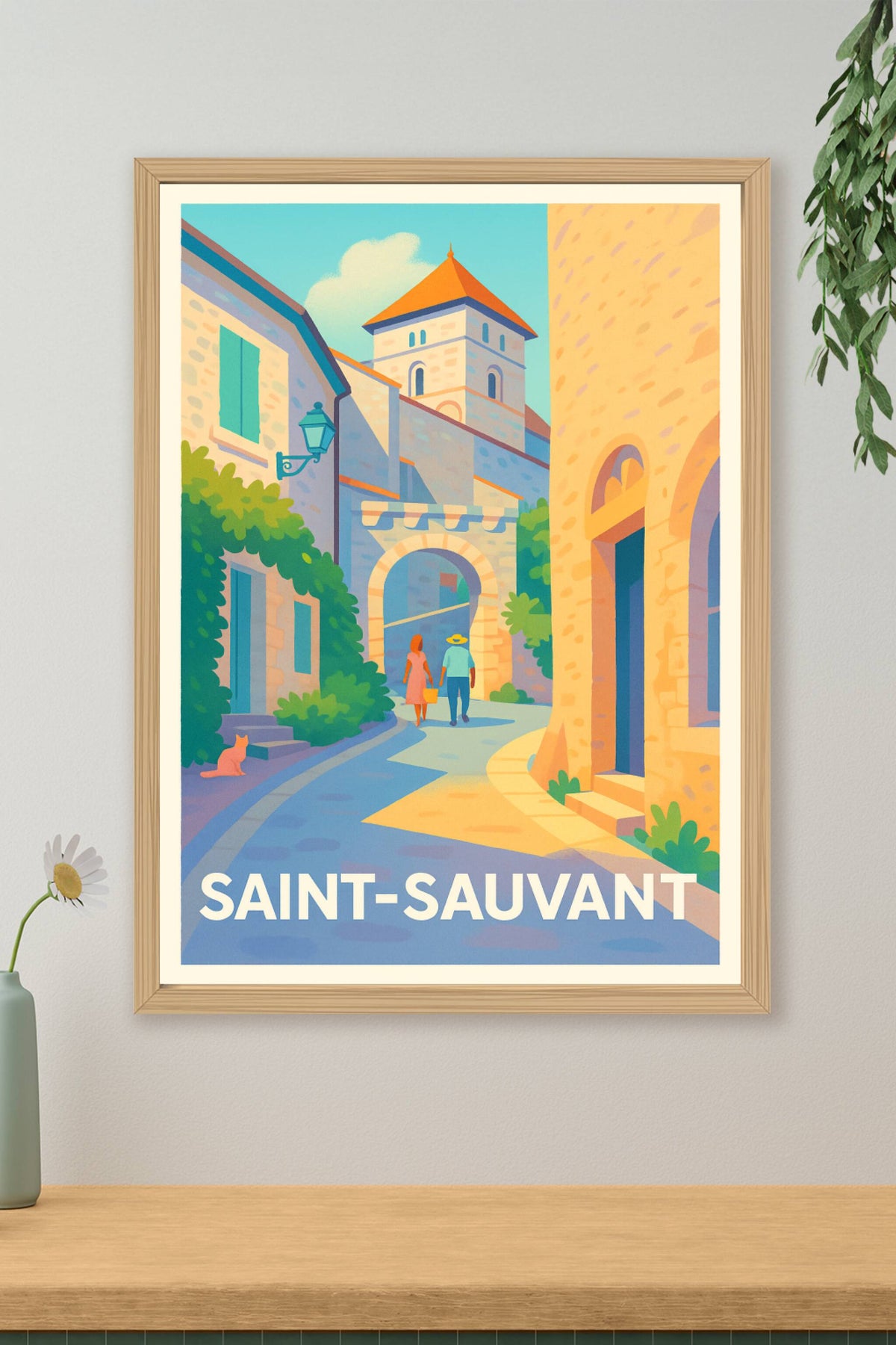 Affiche Saint-Sauvant — Promenade en douceur au cœur du village · poster d'art de Saint-Sauvant