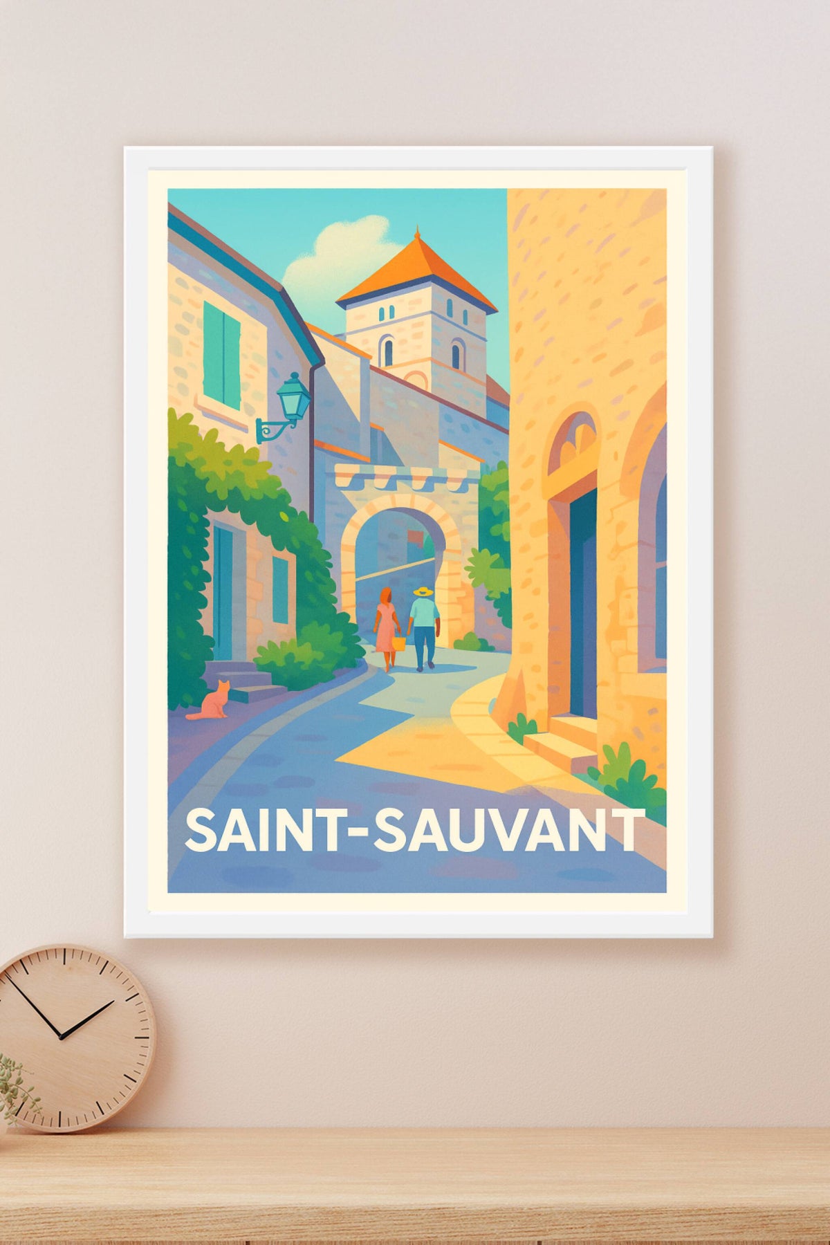 Affiche Saint-Sauvant — Promenade en douceur au cœur du village · poster d'art de Saint-Sauvant