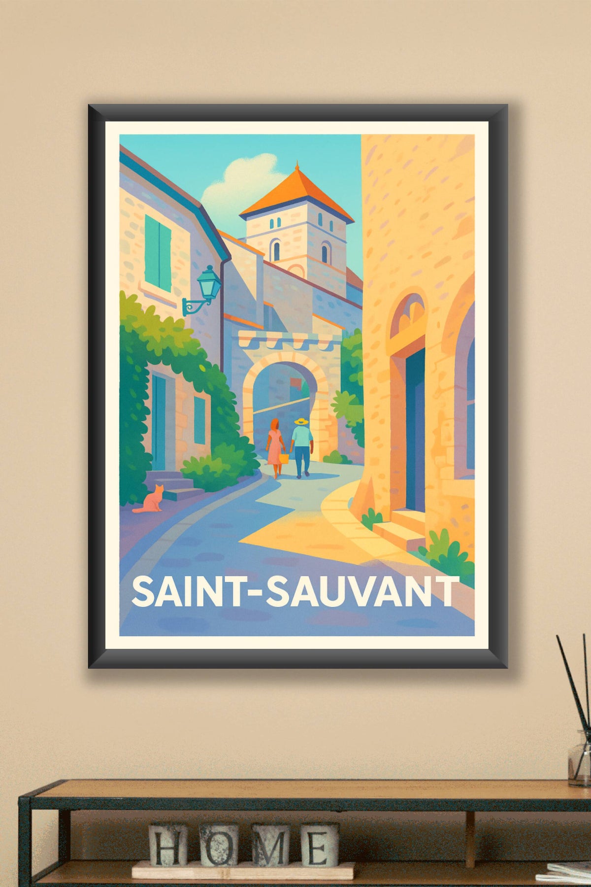 Affiche Saint-Sauvant — Promenade en douceur au cœur du village · poster d'art de Saint-Sauvant
