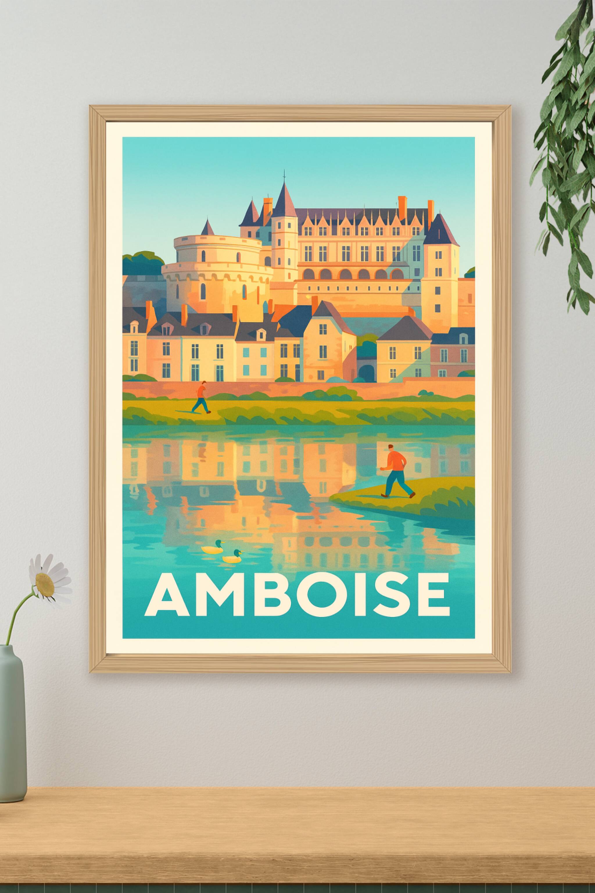 Affiche Amboise - Reflets du château sur la Loire